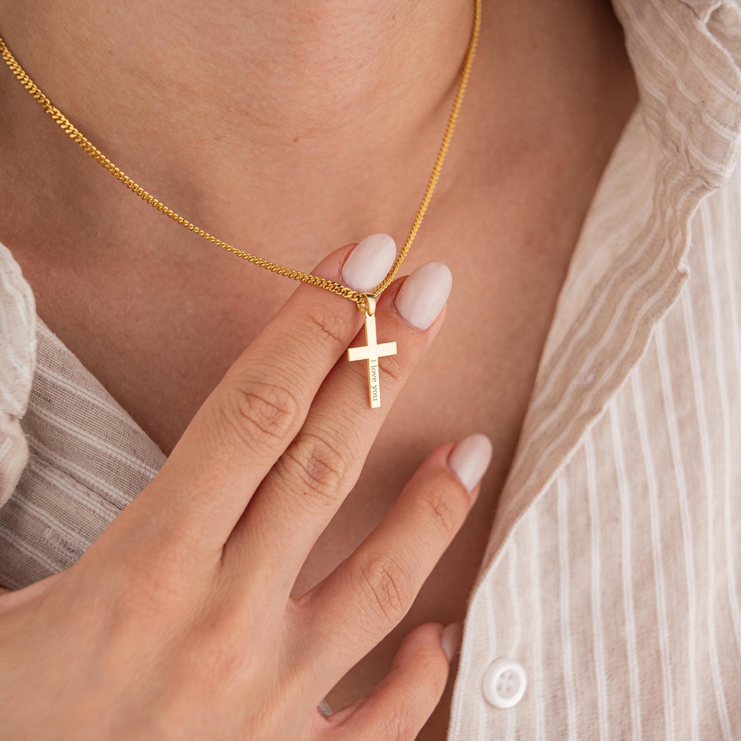 14k Gold Plated Thick Chain Necklace with Hac Symbol Pendant, 'I Love You' Engraved, Islamic Jewelry Gift, Spiritual Statement Necklace