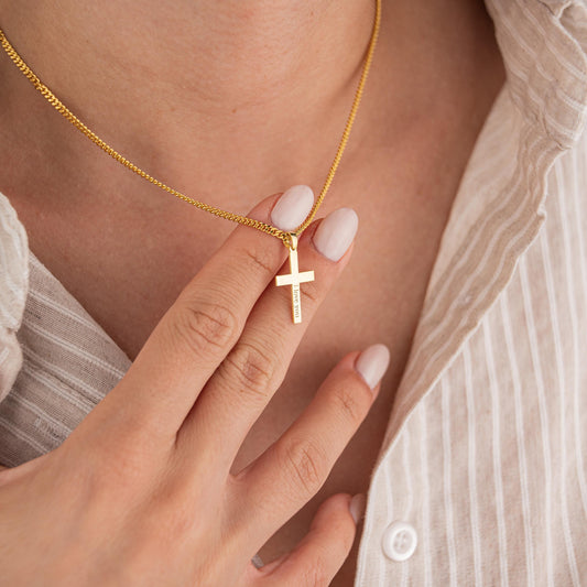 14k Gold Plated Thick Chain Necklace with Hac Symbol Pendant, 'I Love You' Engraved, Islamic Jewelry Gift, Spiritual Statement Necklace