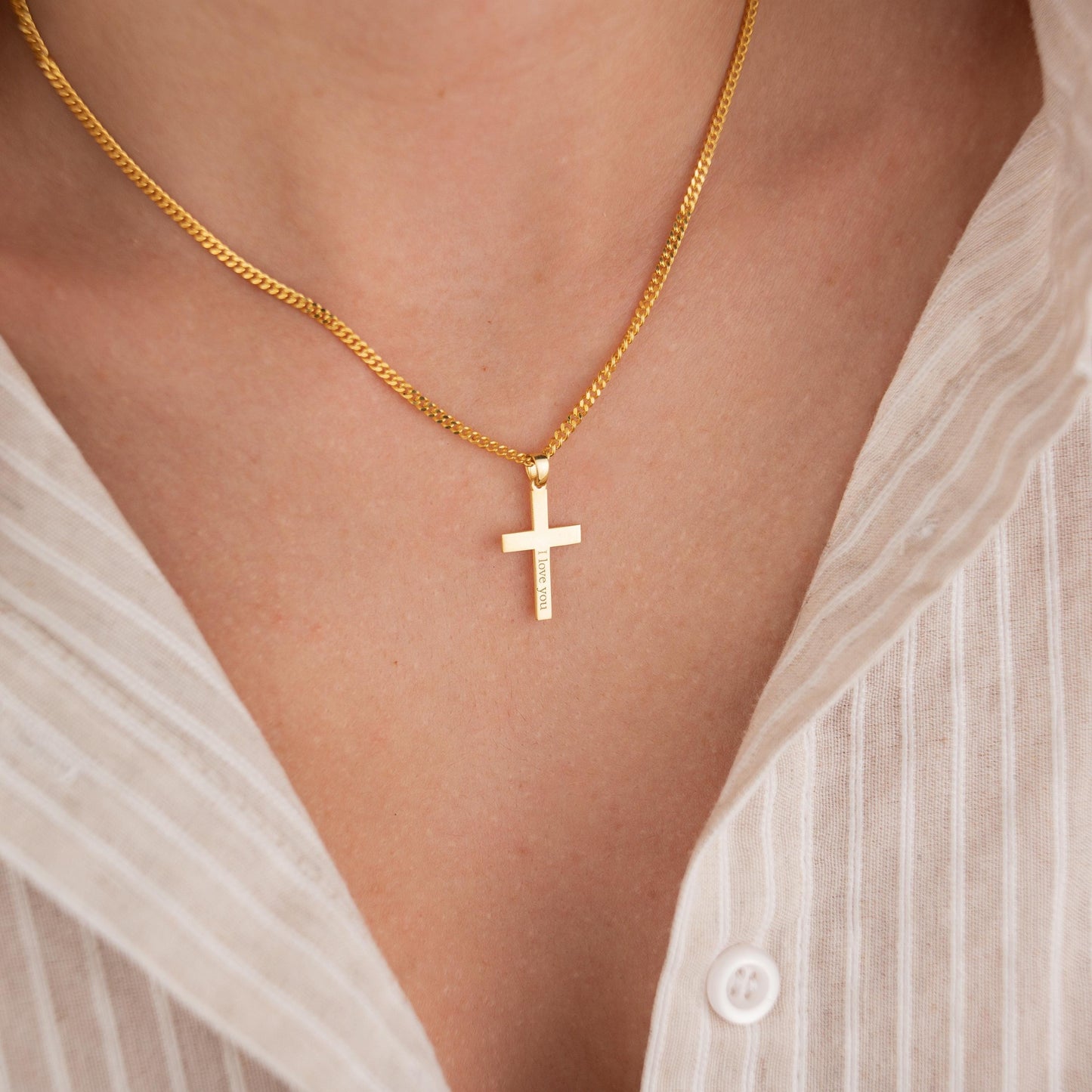 14k Gold Plated Thick Chain Necklace with Hac Symbol Pendant, 'I Love You' Engraved, Islamic Jewelry Gift, Spiritual Statement Necklace