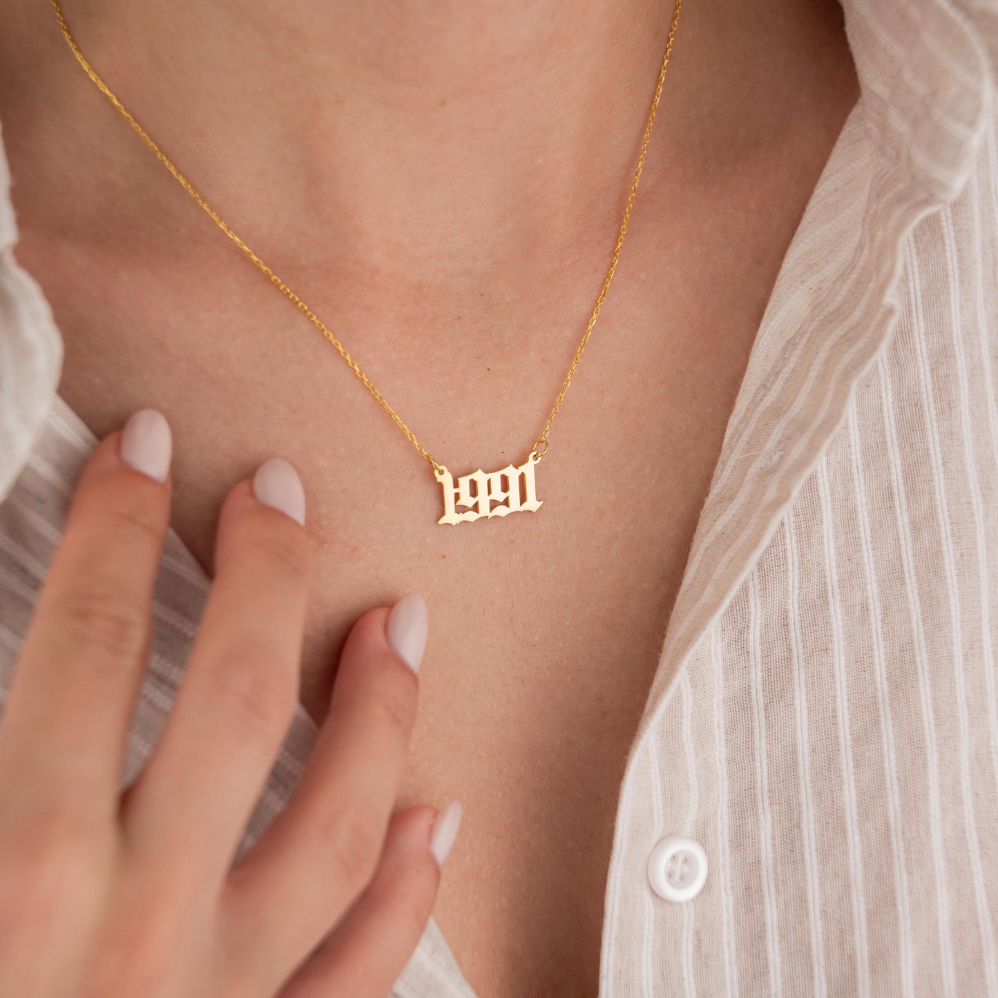 14k Gold Plated Chain Necklace with Custom Date Pendant, Personalized Jewelry, Commemorative Gift, Birthday Anniversary Memorial Necklace