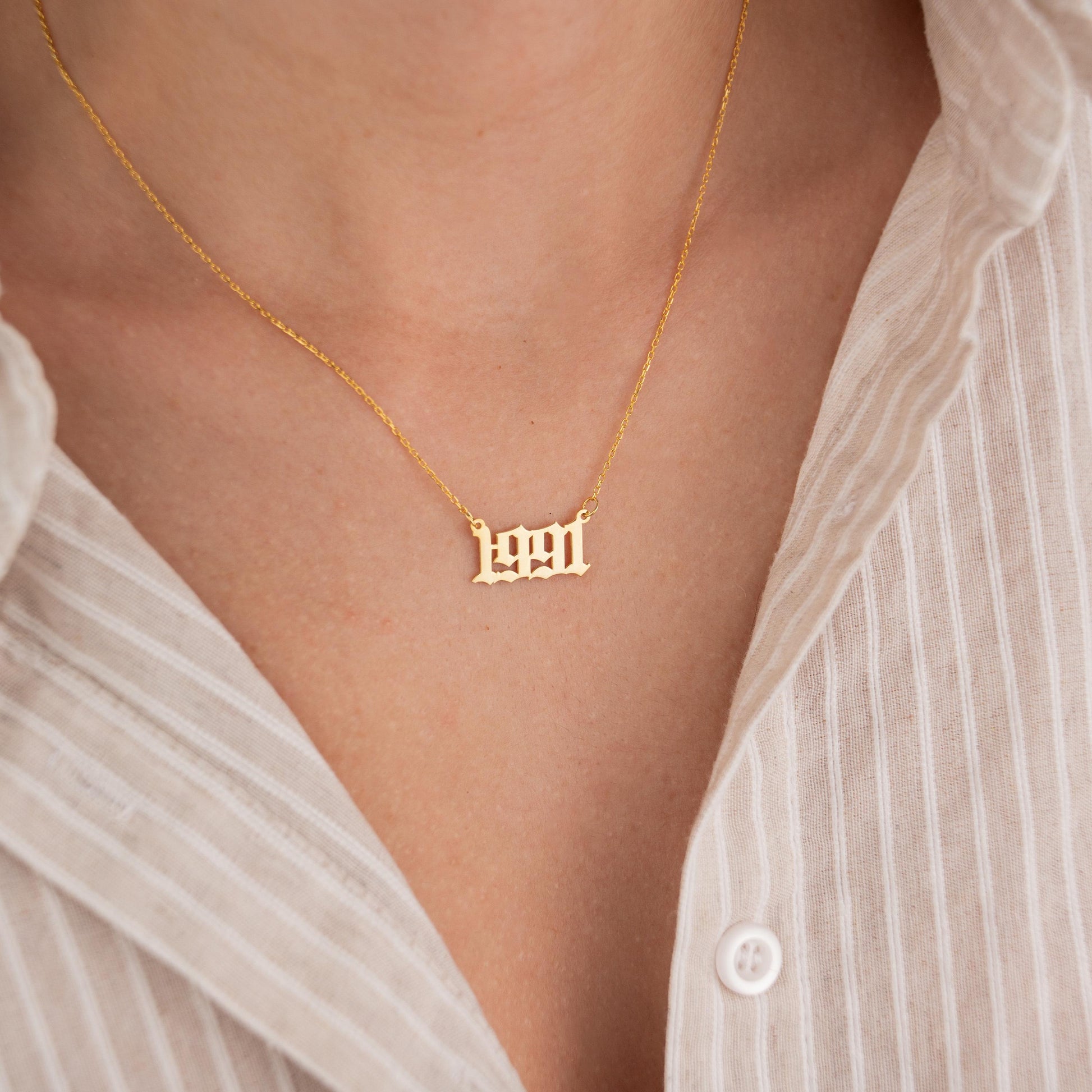 14k Gold Plated Chain Necklace with Custom Date Pendant, Personalized Jewelry, Commemorative Gift, Birthday Anniversary Memorial Necklace