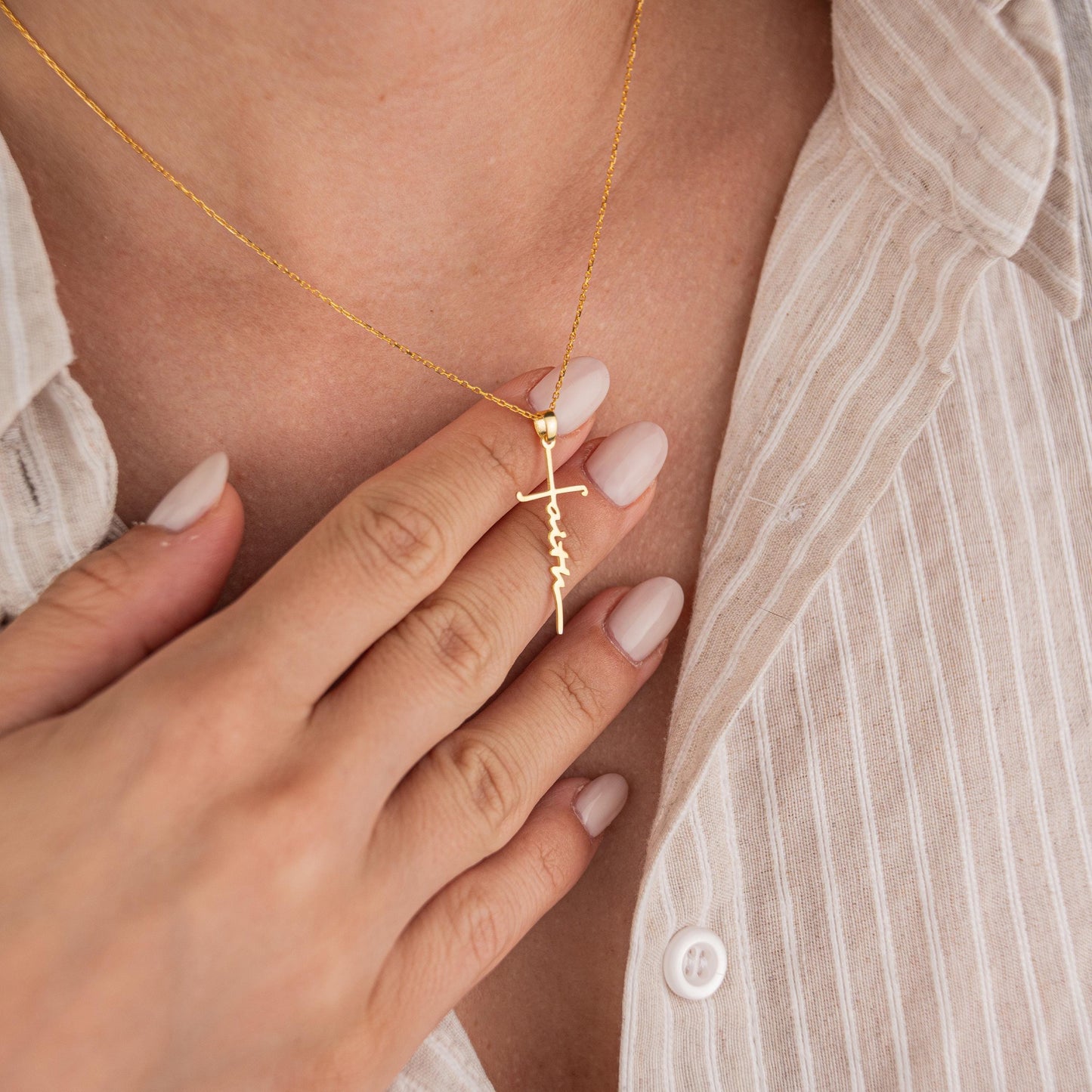 14k Gold Plated Necklace with 'Faith' Pendant, Inspirational Jewelry, Religious Gift, Motivational Gold Chain Necklace