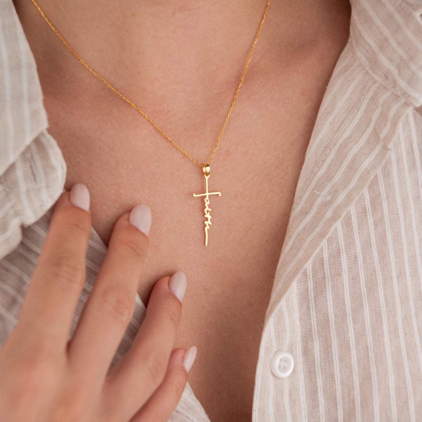 14k Gold Plated Necklace with 'Faith' Pendant, Inspirational Jewelry, Religious Gift, Motivational Gold Chain Necklace