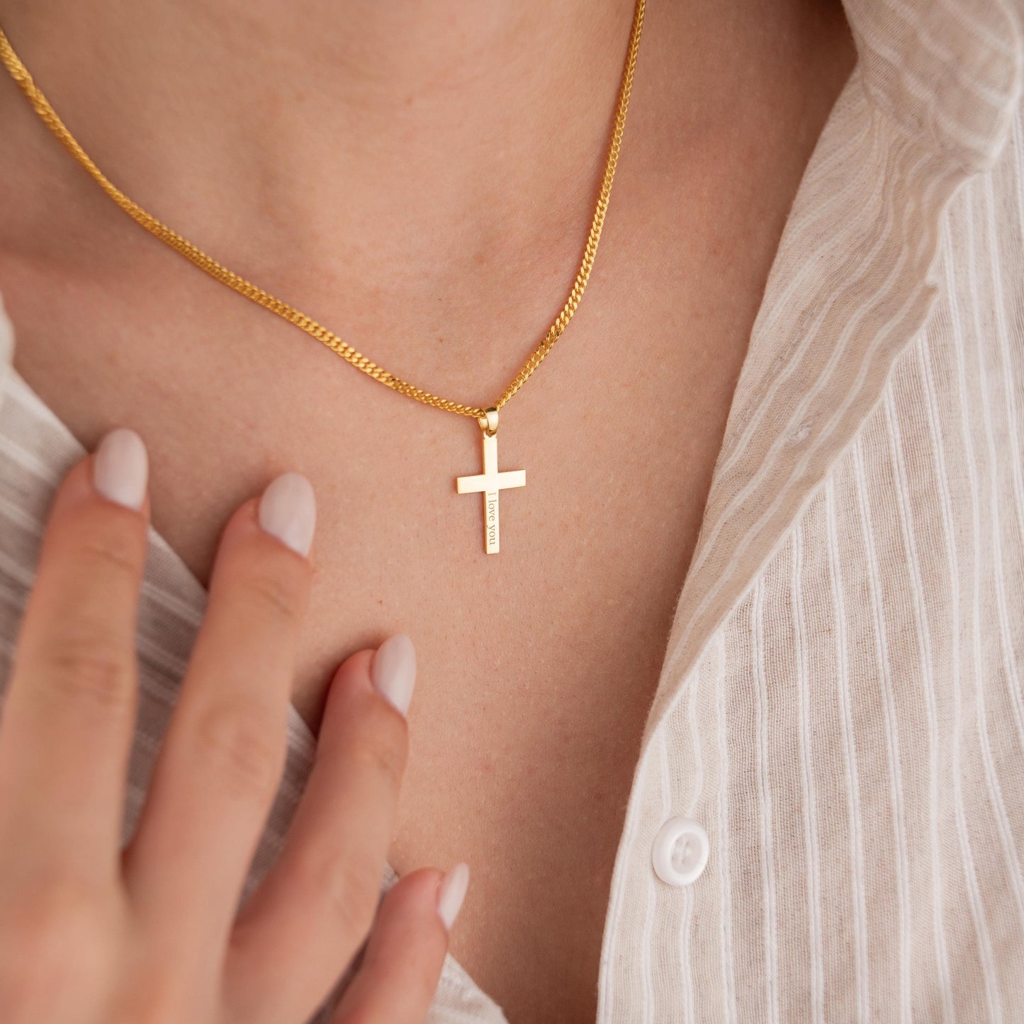 14k Gold Plated Thick Chain Necklace with Hac Symbol Pendant, 'I Love You' Engraved, Islamic Jewelry Gift, Spiritual Statement Necklace