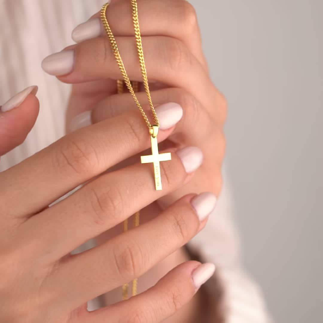 14k Gold Plated Thick Chain Necklace with Hac Symbol Pendant, 'I Love You' Engraved, Islamic Jewelry Gift, Spiritual Statement Necklace