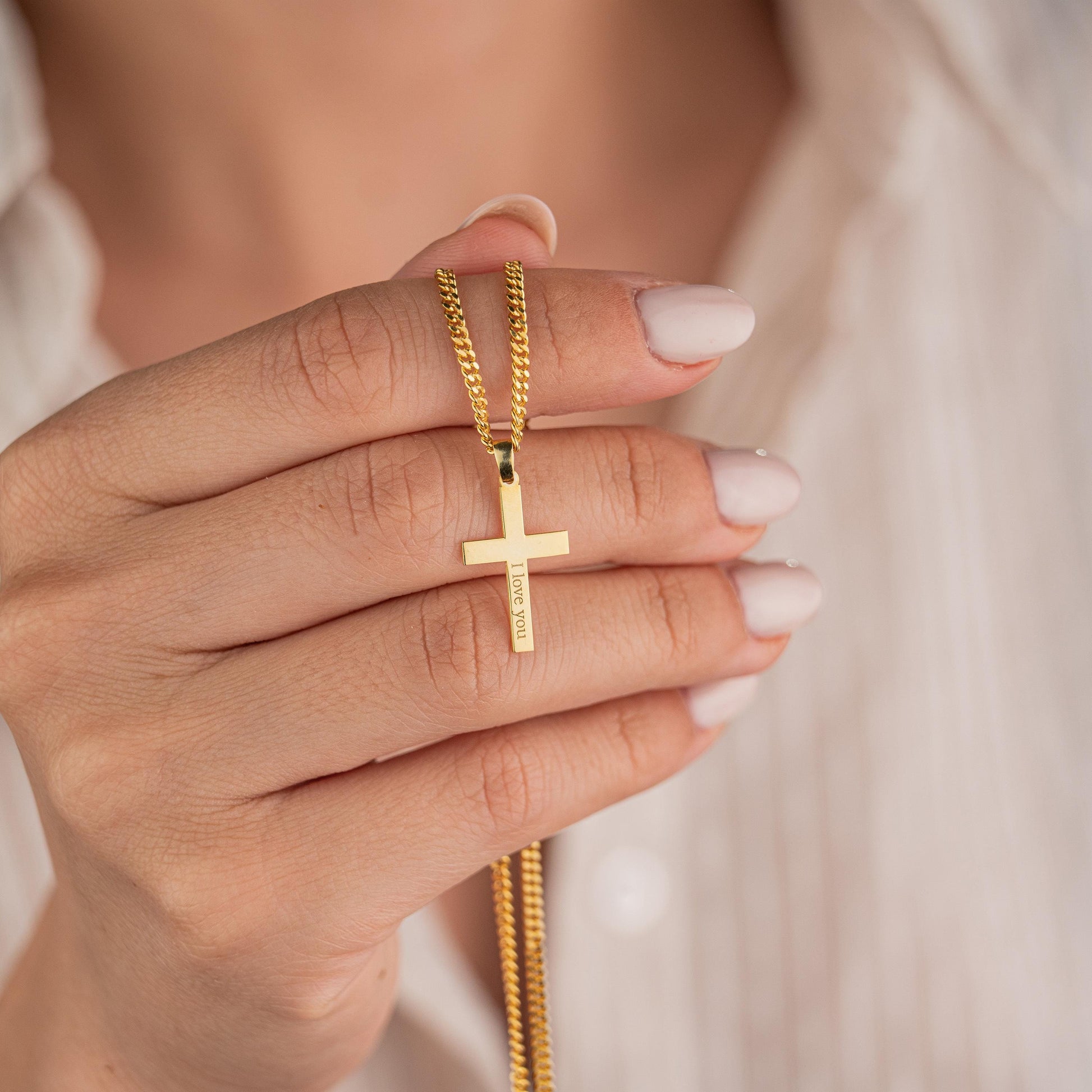 14k Gold Plated Thick Chain Necklace with Hac Symbol Pendant, 'I Love You' Engraved, Islamic Jewelry Gift, Spiritual Statement Necklace