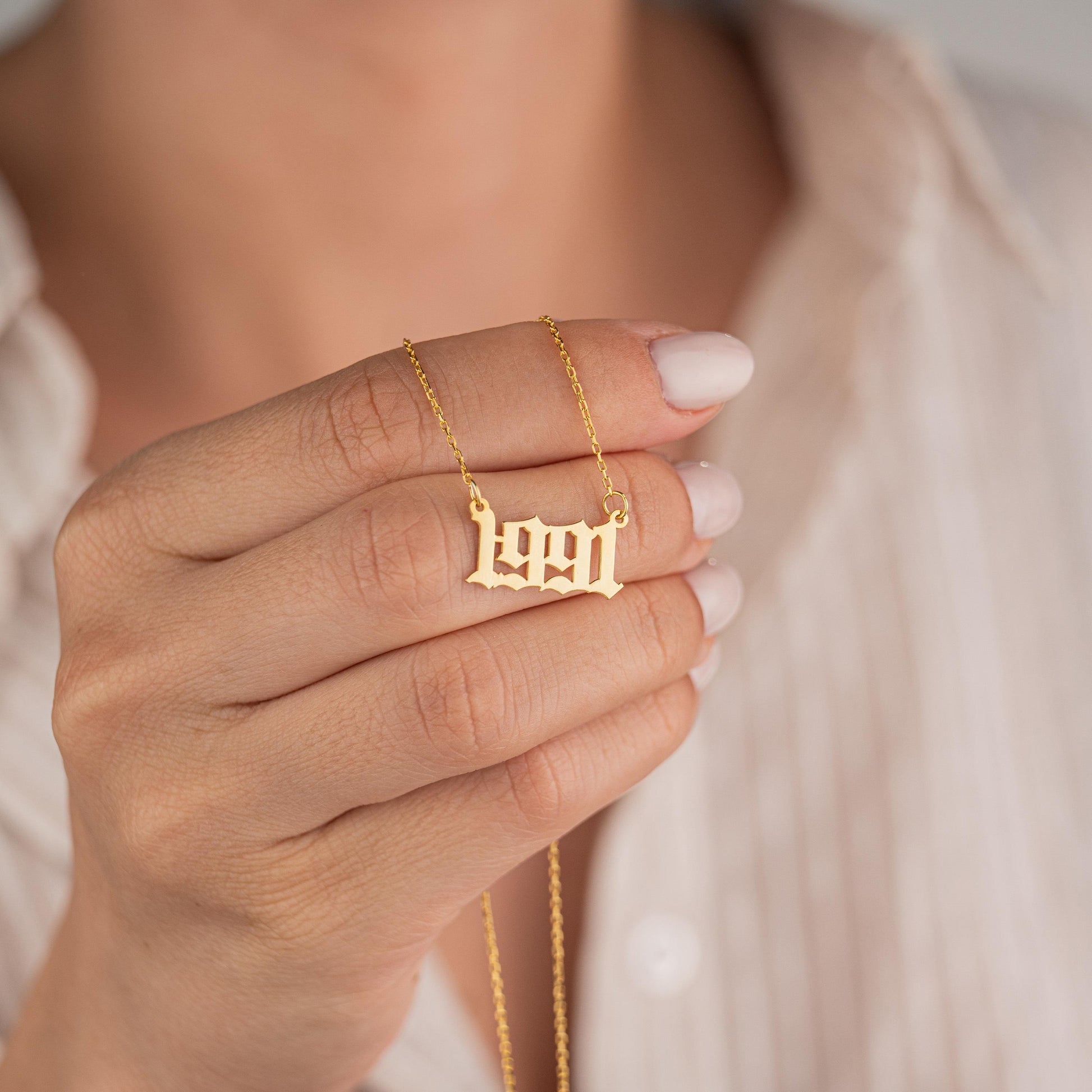 14k Gold Plated Chain Necklace with Custom Date Pendant, Personalized Jewelry, Commemorative Gift, Birthday Anniversary Memorial Necklace