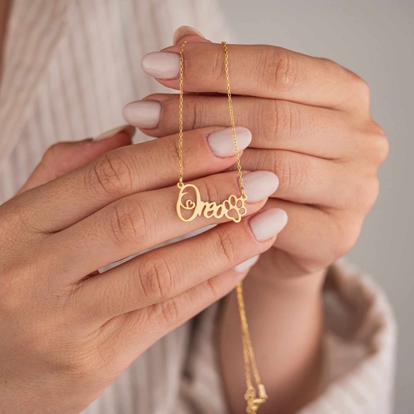 14k Gold Plated Necklace with Custom Name and Paw Pendant, Personalized Pet Jewelry, Pet Lover Gift, Dog or Cat Paw Necklace