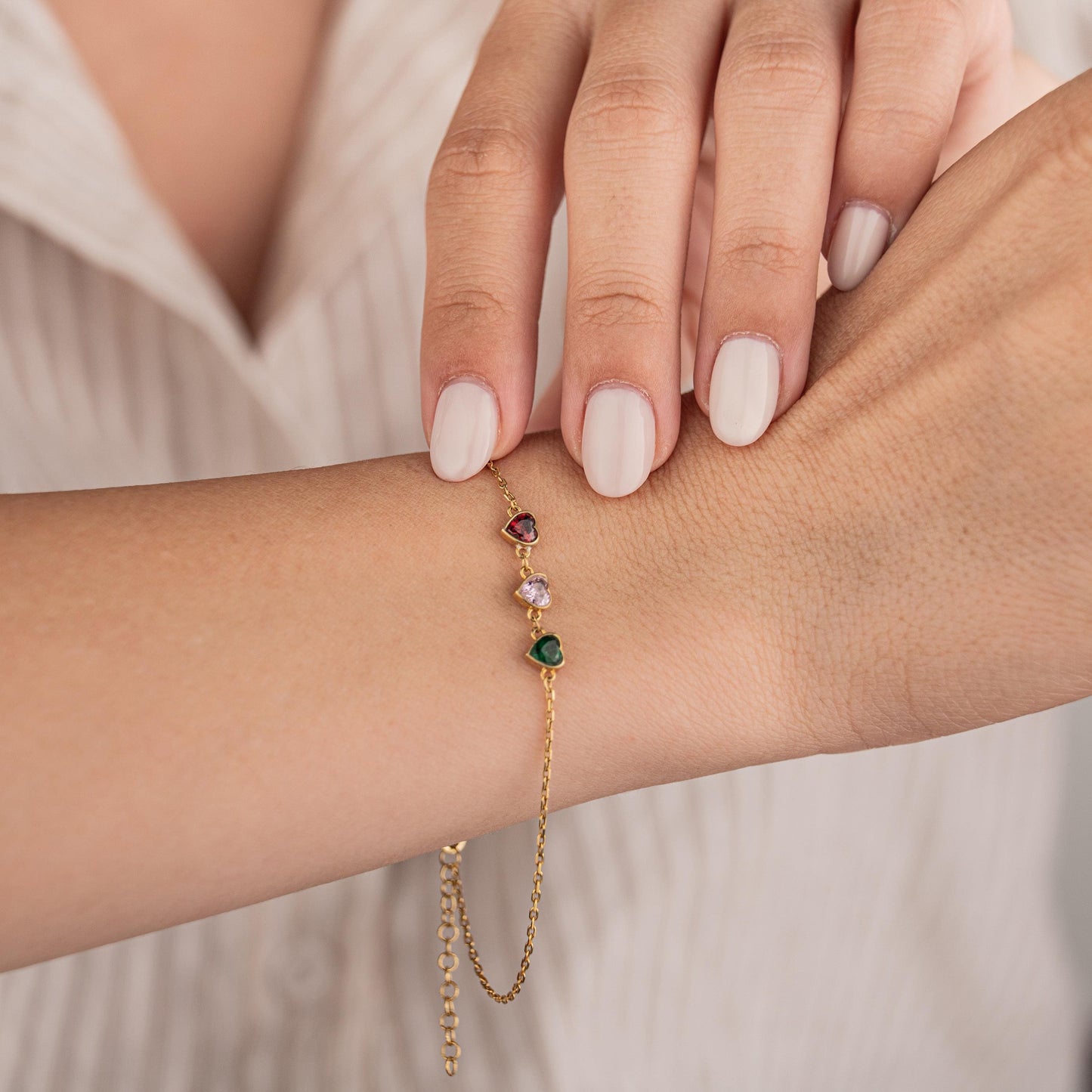 14k Gold Plated Bracelet with 3 Birthstone Gems, Personalized Jewelry, Minimalist Gold Chain, Custom Birthstone Bracelet, Gift for Her