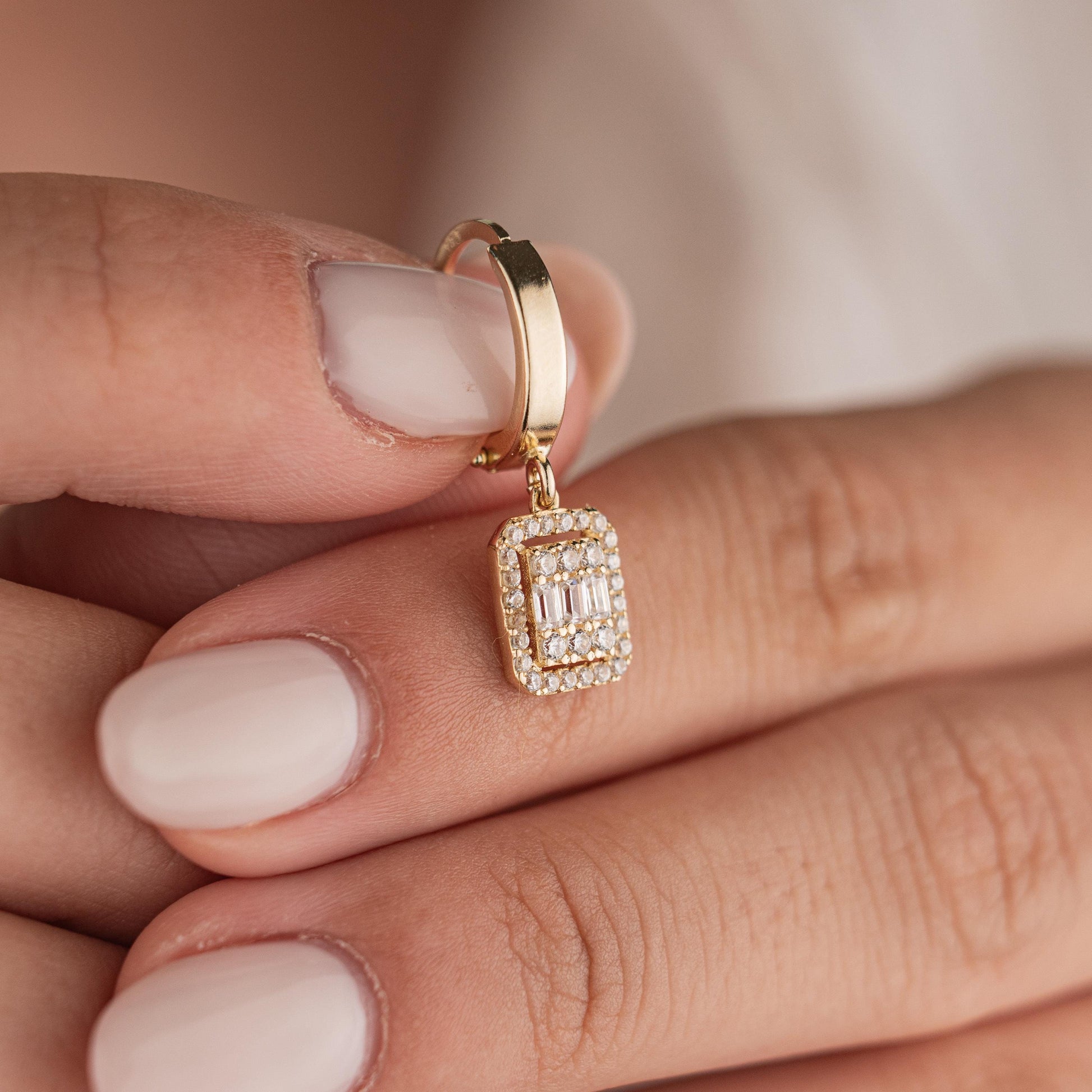 14k Solid Gold Baguette Earrings, Elegant Minimalist Gold Studs, Dainty Gemstone Jewelry, Luxury Gift for Her