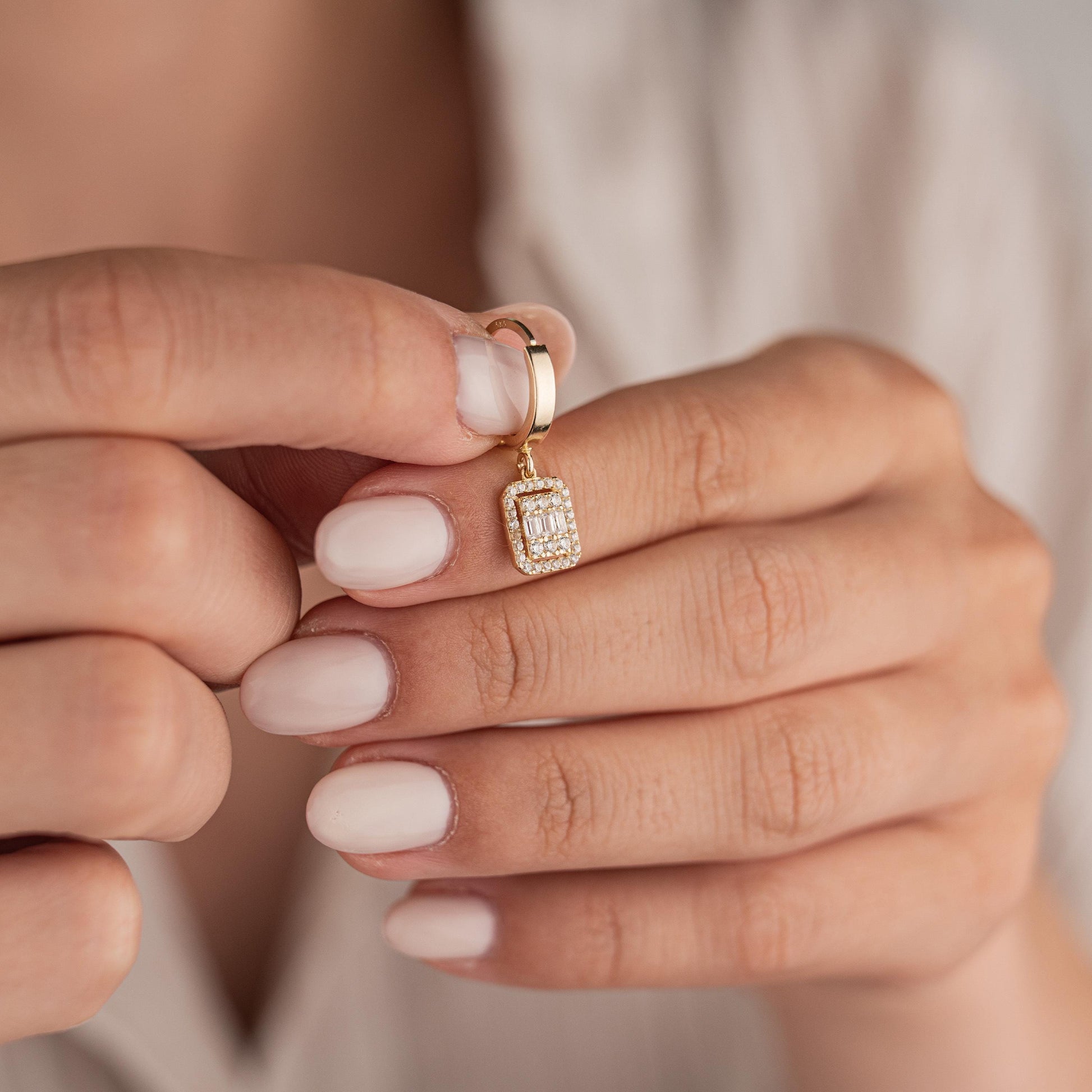 14k Solid Gold Baguette Earrings, Elegant Minimalist Gold Studs, Dainty Gemstone Jewelry, Luxury Gift for Her