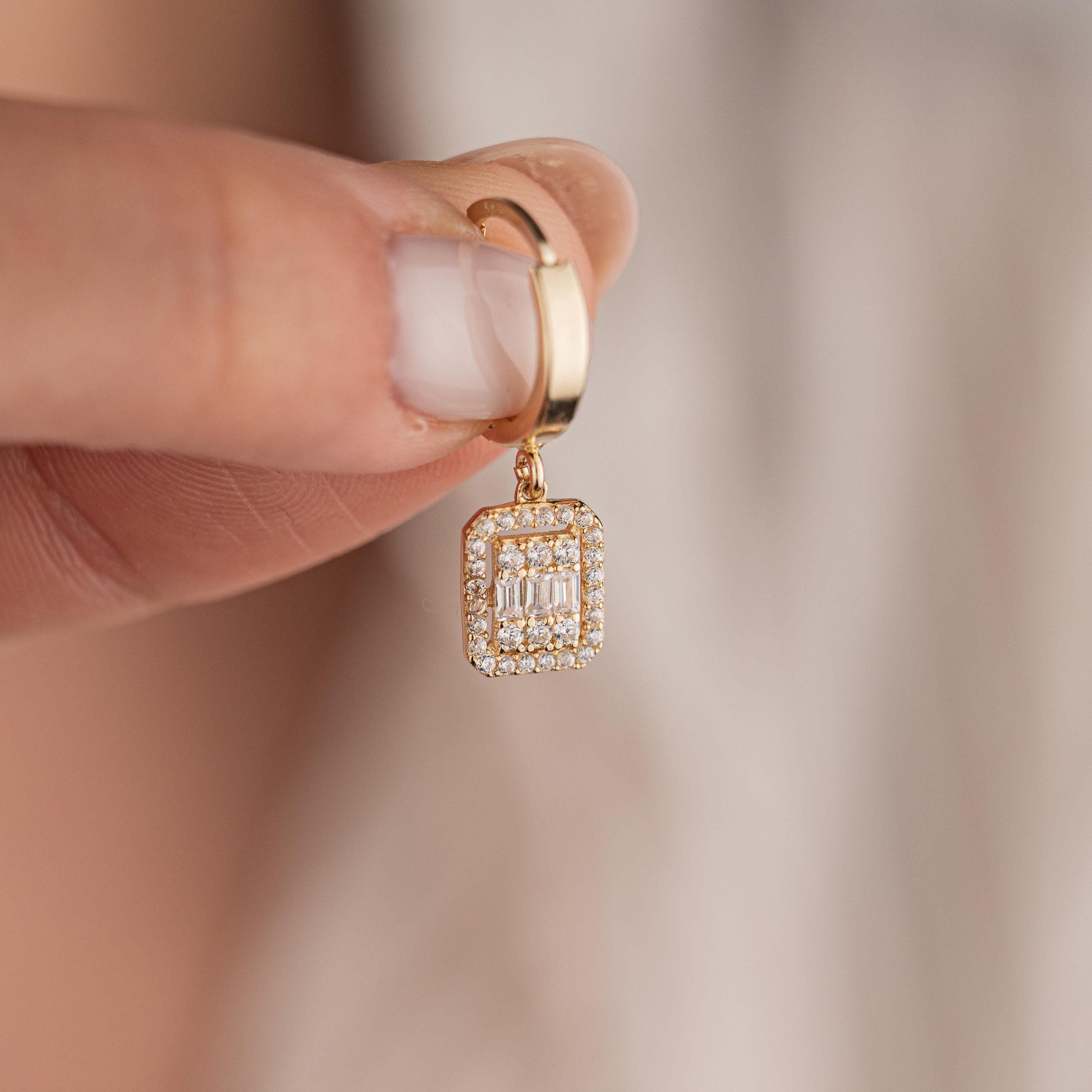 14k Solid Gold Baguette Earrings, Elegant Minimalist Gold Studs, Dainty Gemstone Jewelry, Luxury Gift for Her