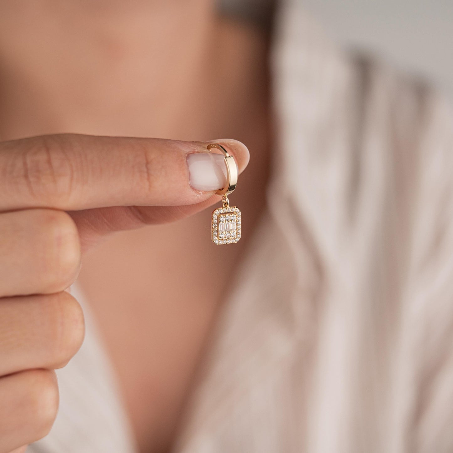 14k Solid Gold Baguette Earrings, Elegant Minimalist Gold Studs, Dainty Gemstone Jewelry, Luxury Gift for Her