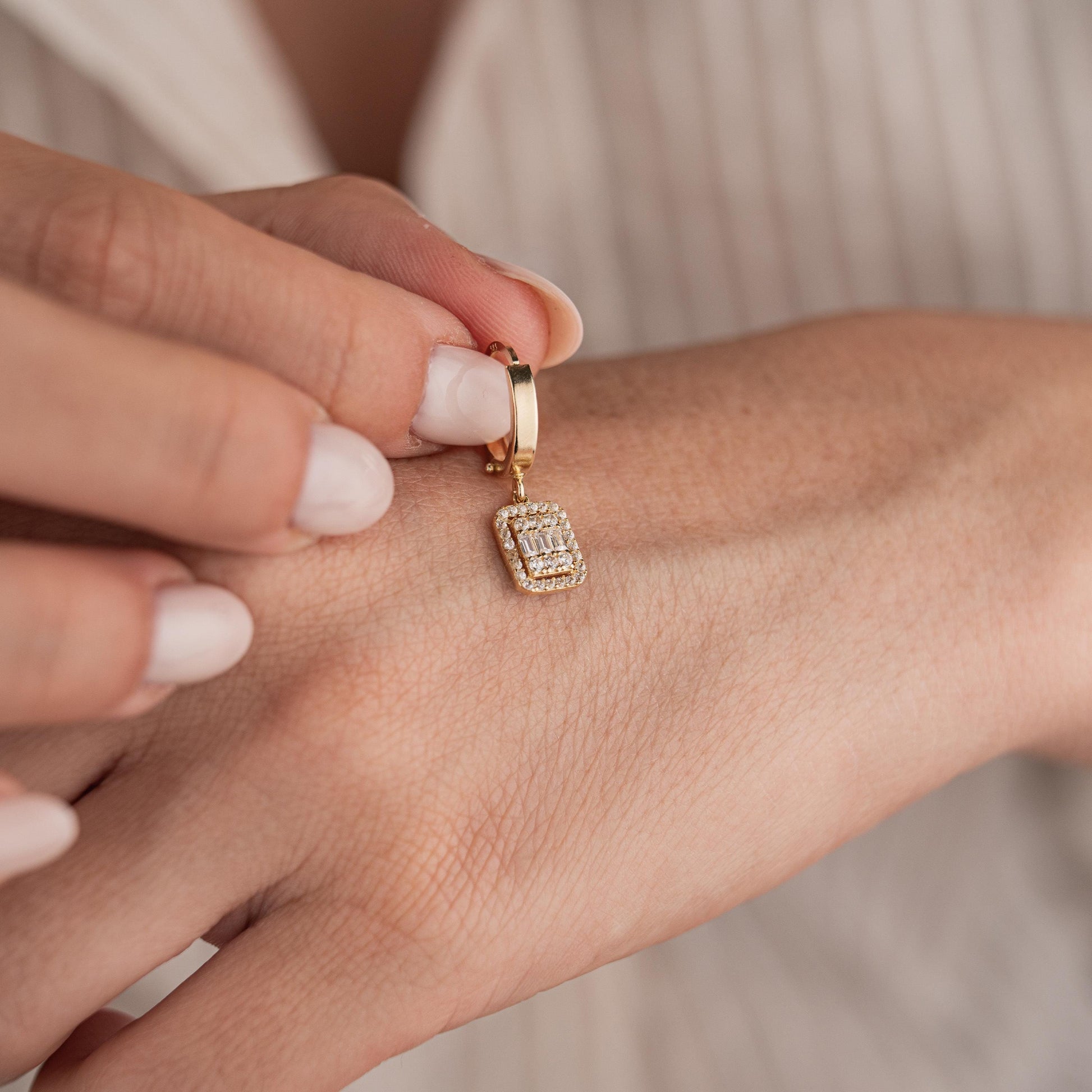 14k Solid Gold Baguette Earrings, Elegant Minimalist Gold Studs, Dainty Gemstone Jewelry, Luxury Gift for Her