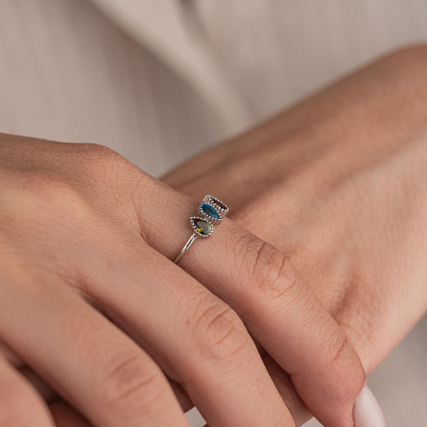 14k Gold Plated Ring with 3 Birthstone Gems, Personalized Gemstone Jewelry, Adjustable Gold Ring, Custom Birthstone Ring, Gift for Her