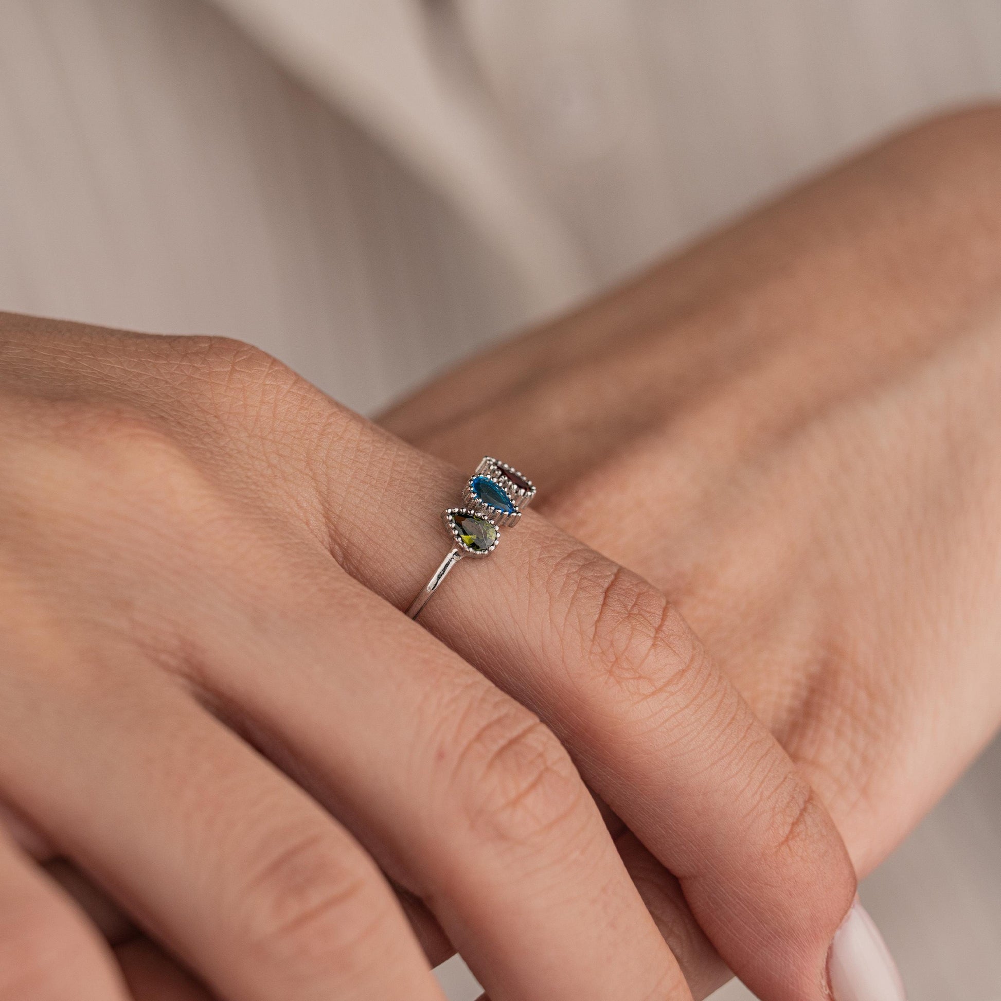 14k Gold Plated Ring with 3 Birthstone Gems, Personalized Gemstone Jewelry, Adjustable Gold Ring, Custom Birthstone Ring, Gift for Her