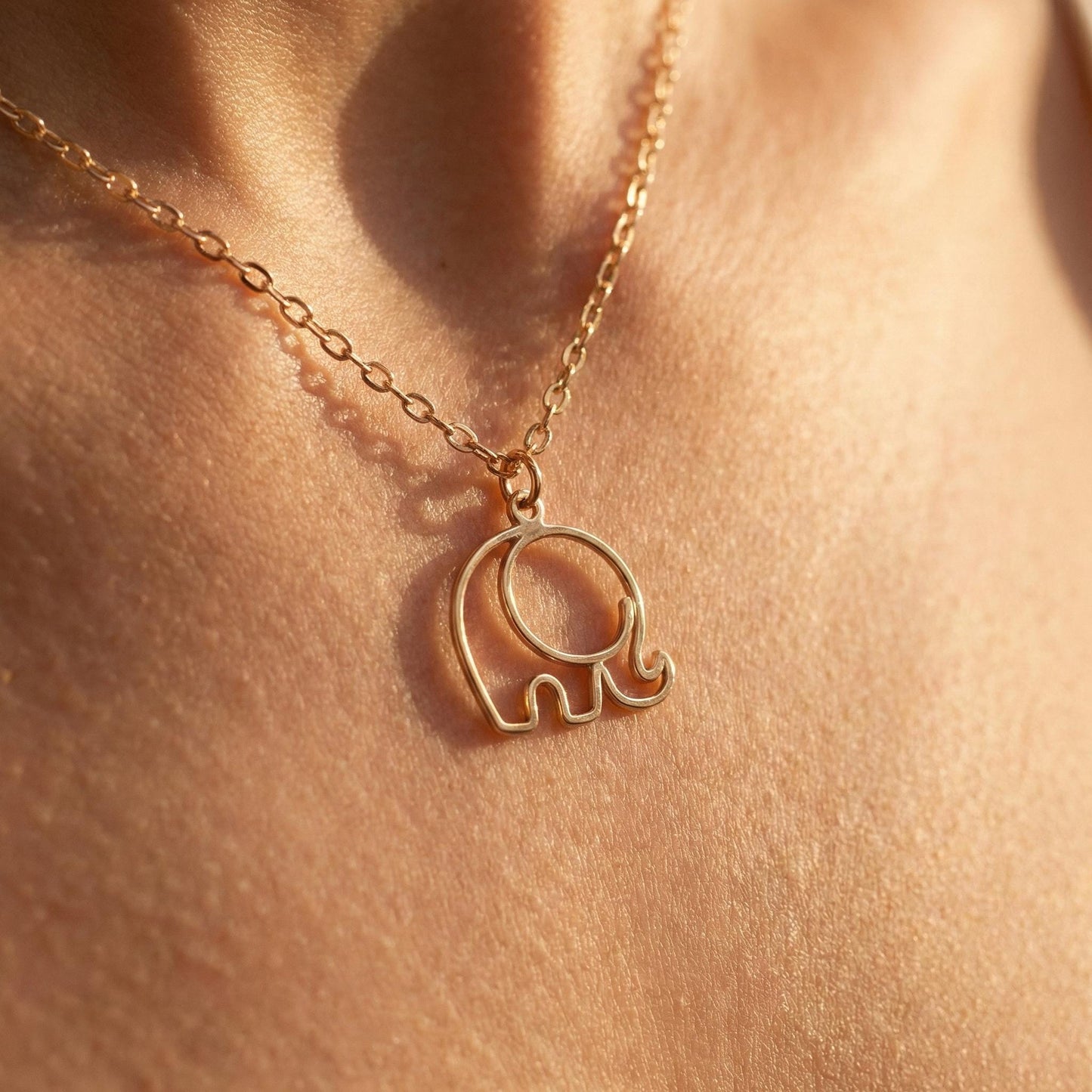 Elephant Necklace, Gold Elephant Pendant, Lucky Charm, Animal Jewelry, Good Luck Gift, Minimalist Choker, 14k Gold Plated, Dainty Chain