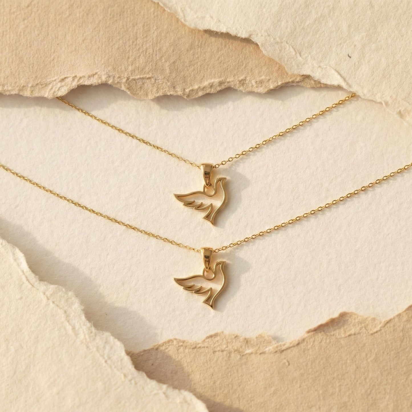 Dove Necklace, Gold Bird Pendant, Holy Spirit Charm, Peace Symbol, 14K Gold Plated, Minimalist Jewelry, Confirmation Gift, Dainty Choker