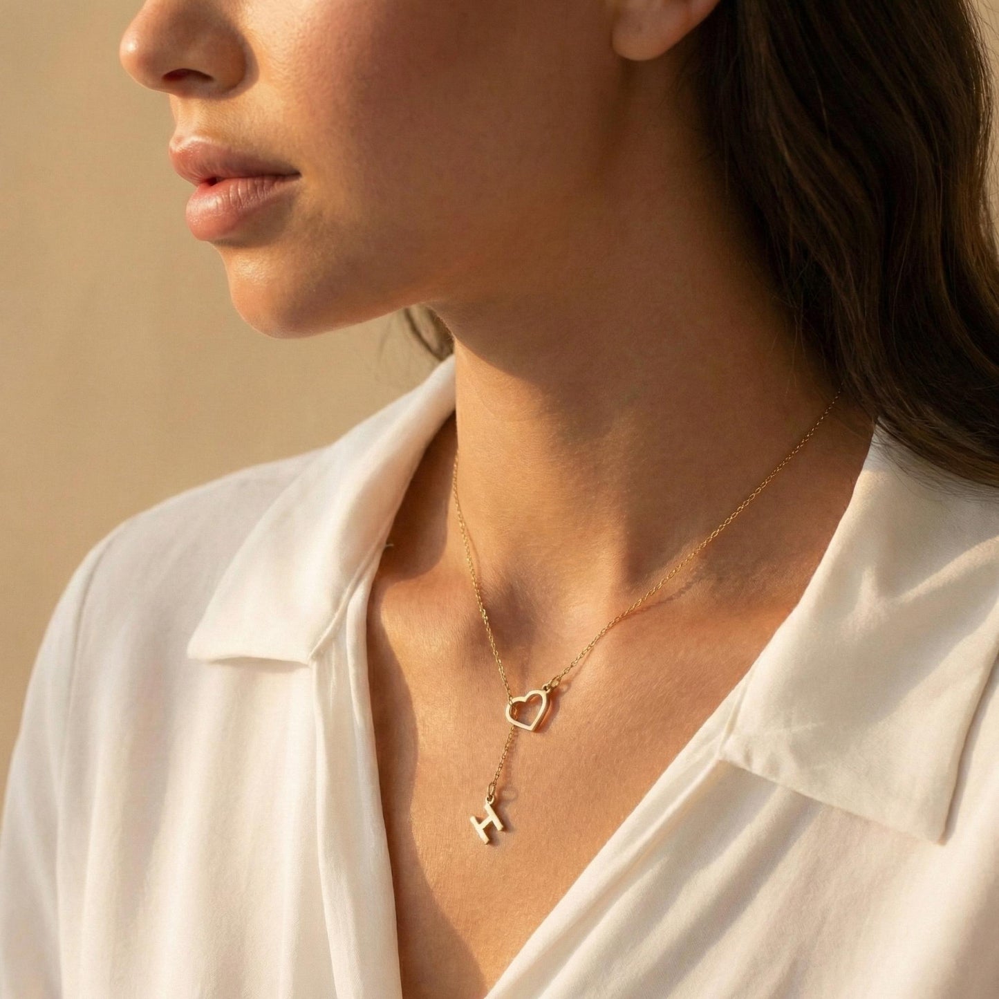 Custom Initial Necklace, Heart Lariat Necklace, Personalized Gift For Her, 14K Gold Letter, Valentines Day Jewelry, Dainty Y Necklace