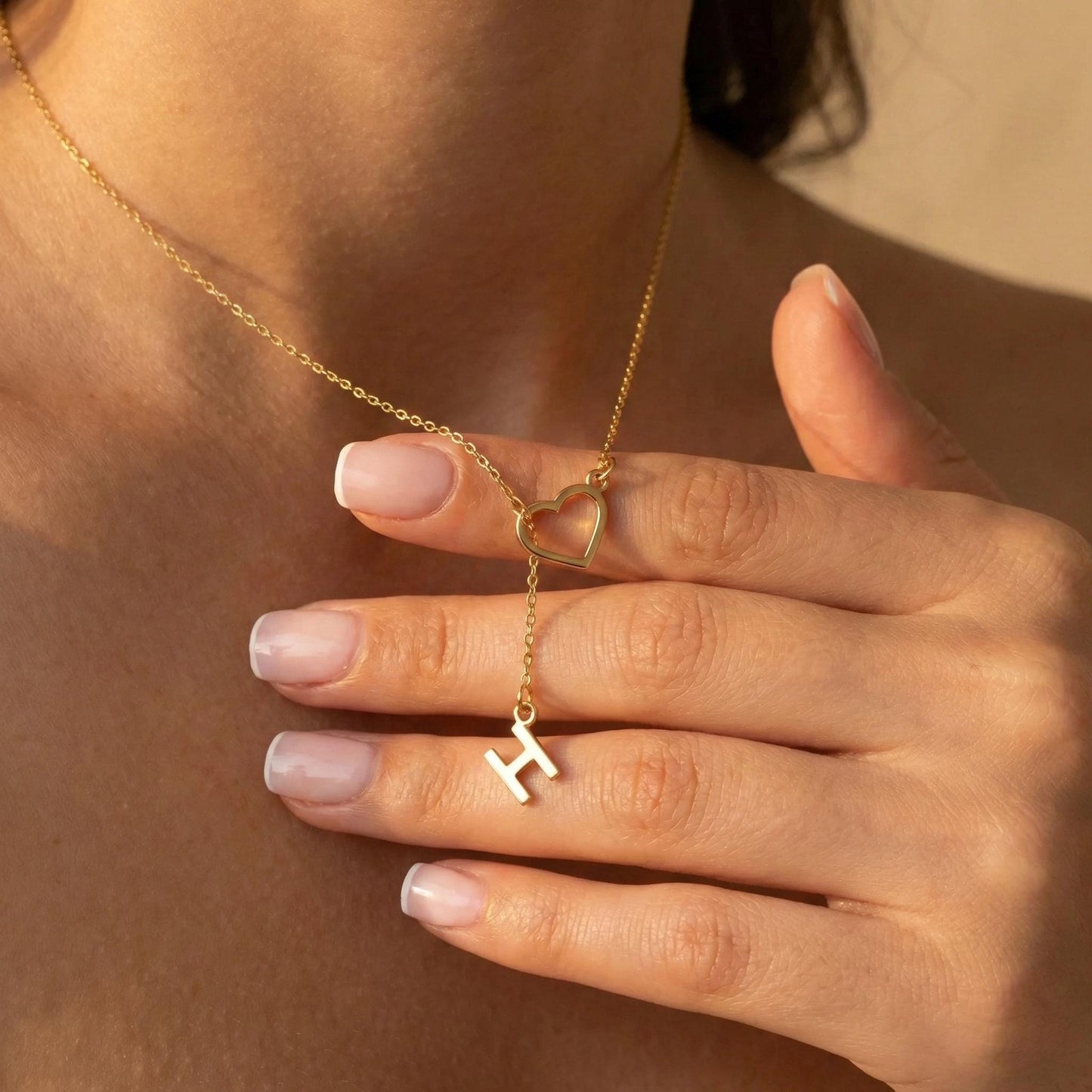Custom Initial Necklace, Heart Lariat Necklace, Personalized Gift For Her, 14K Gold Letter, Valentines Day Jewelry, Dainty Y Necklace