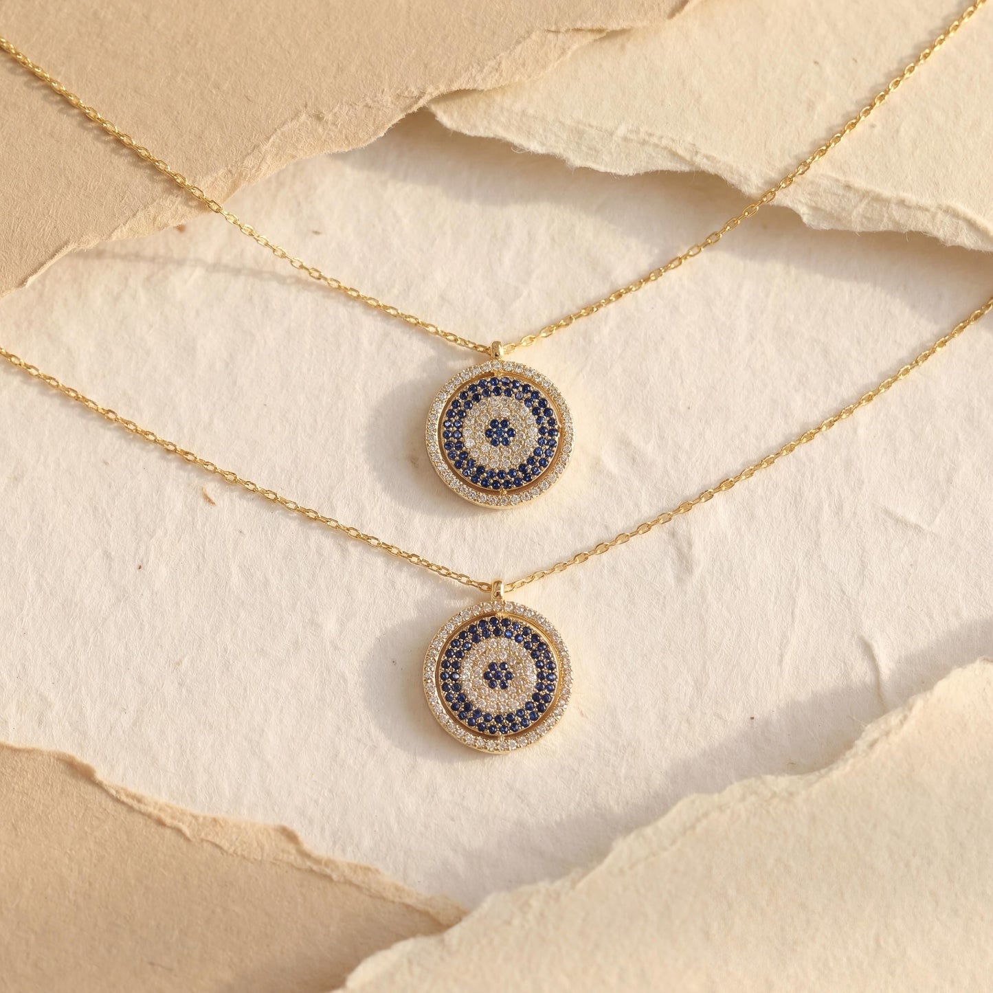 Evil Eye Necklace, Blue Nazar Pendant, 14K Gold Protection Jewelry, Good Luck Charm, Minimalist Turkish Eye, Valentines Day Gift for Her