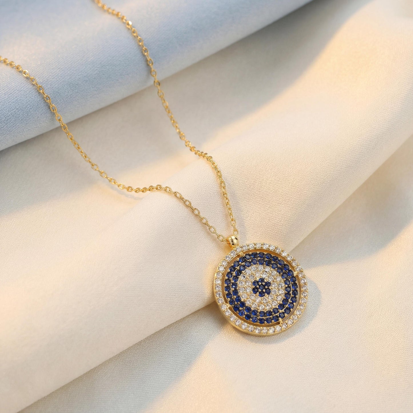 Evil Eye Necklace, Blue Nazar Pendant, 14K Gold Protection Jewelry, Good Luck Charm, Minimalist Turkish Eye, Valentines Day Gift for Her