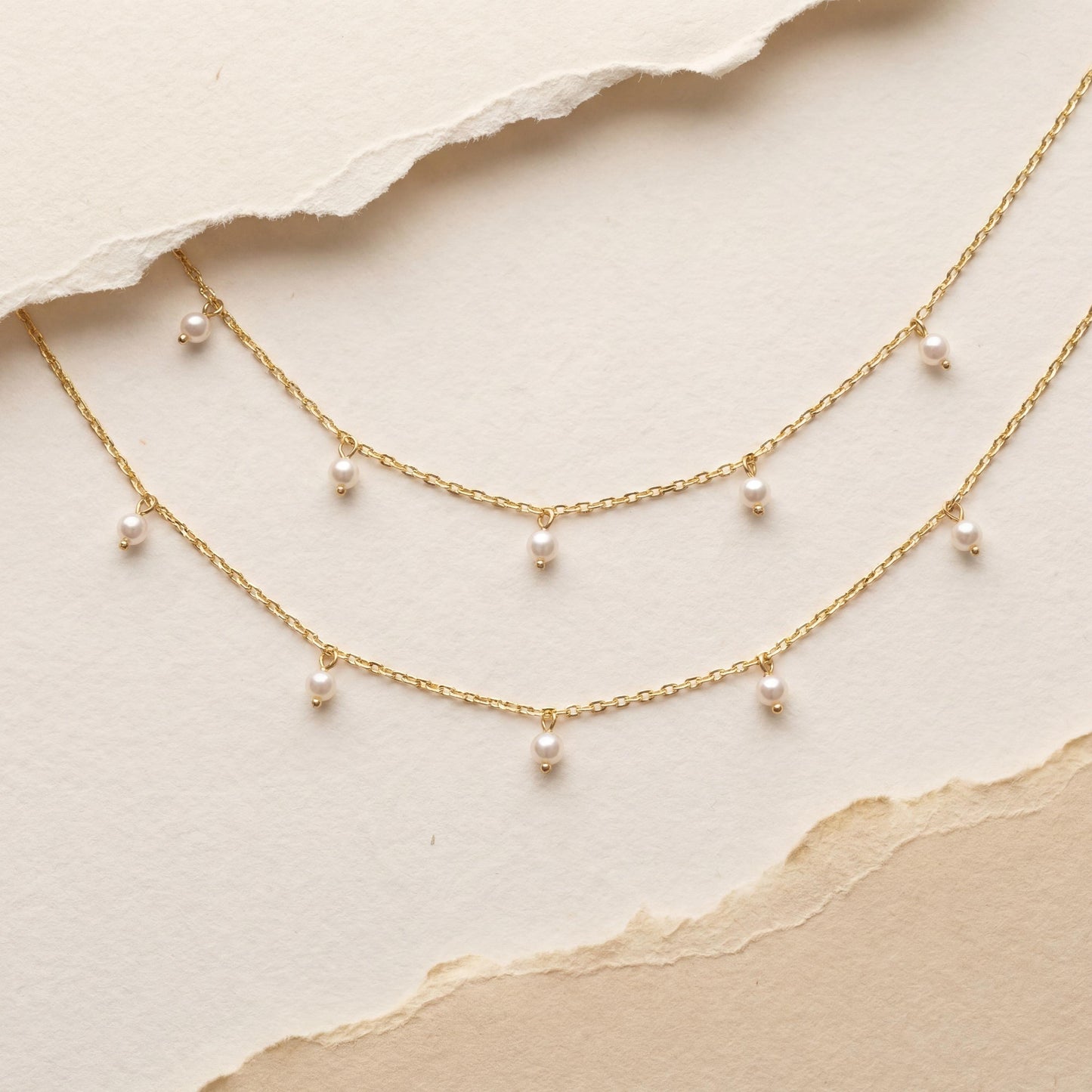Gold Pearl Necklace, Dainty Station Chain, Mother's Day Gift, Bridesmaid Jewelry, Minimalist Drop Choker, Wedding Necklace for Bride