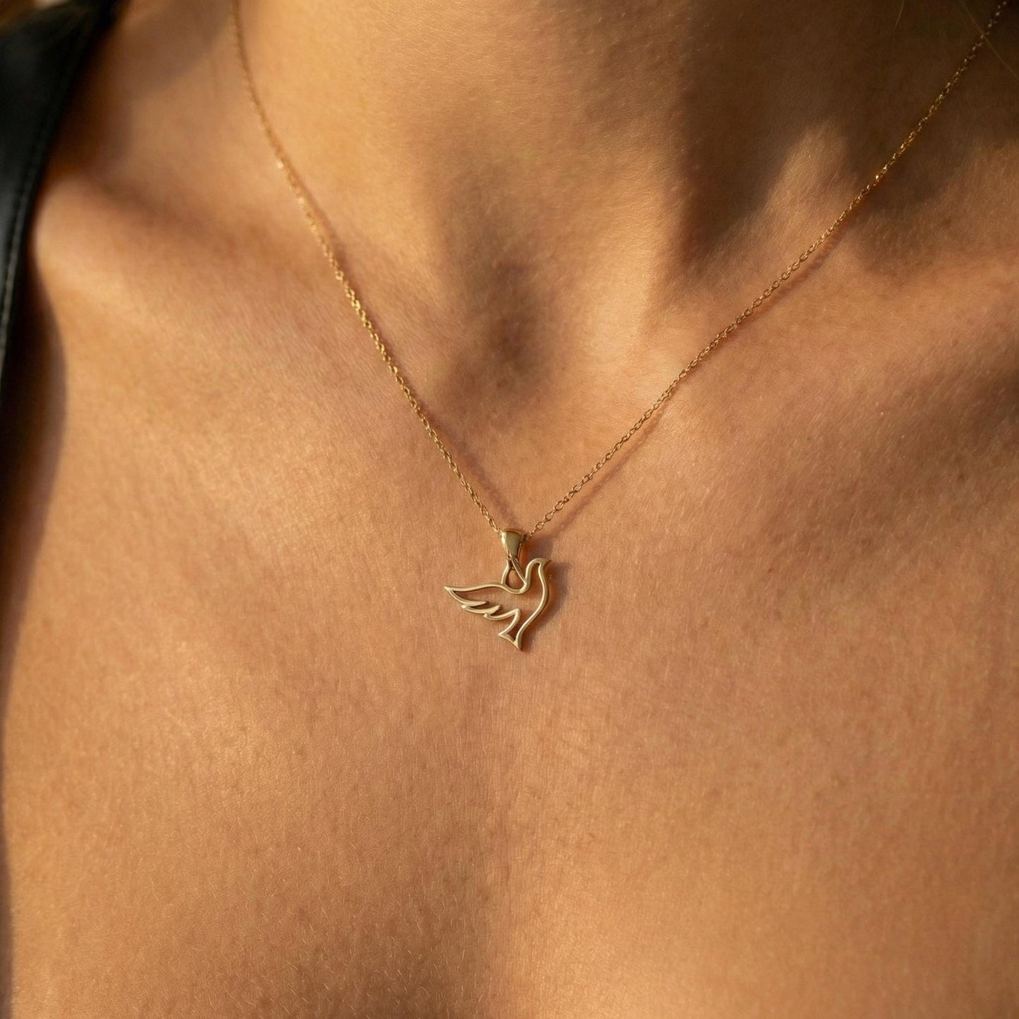 Dove Necklace, Gold Bird Pendant, Holy Spirit Charm, Peace Symbol, 14K Gold Plated, Minimalist Jewelry, Confirmation Gift, Dainty Choker