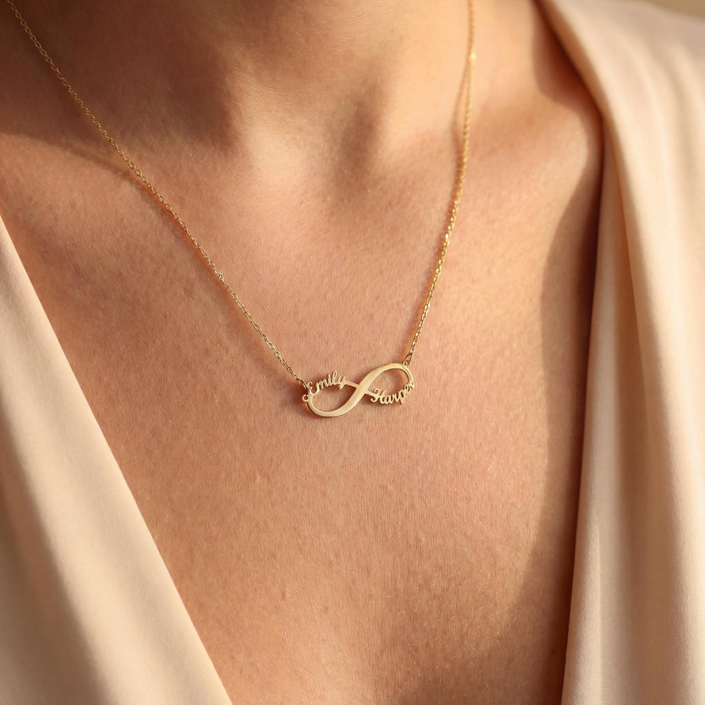 Infinity Name Necklace, Custom Name Necklace, Personalized Gift for Mom, 14K Gold Plated Jewelry, Two Name Necklace, Mother Daughter Gift
