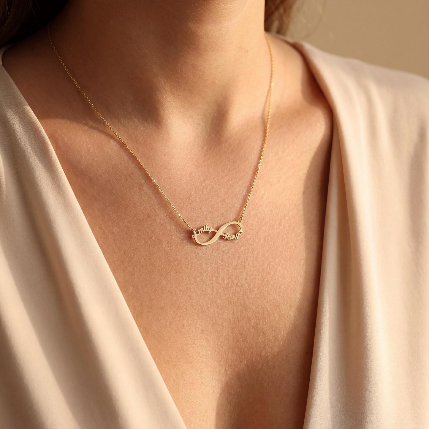 Infinity Name Necklace, Custom Name Necklace, Personalized Gift for Mom, 14K Gold Plated Jewelry, Two Name Necklace, Mother Daughter Gift