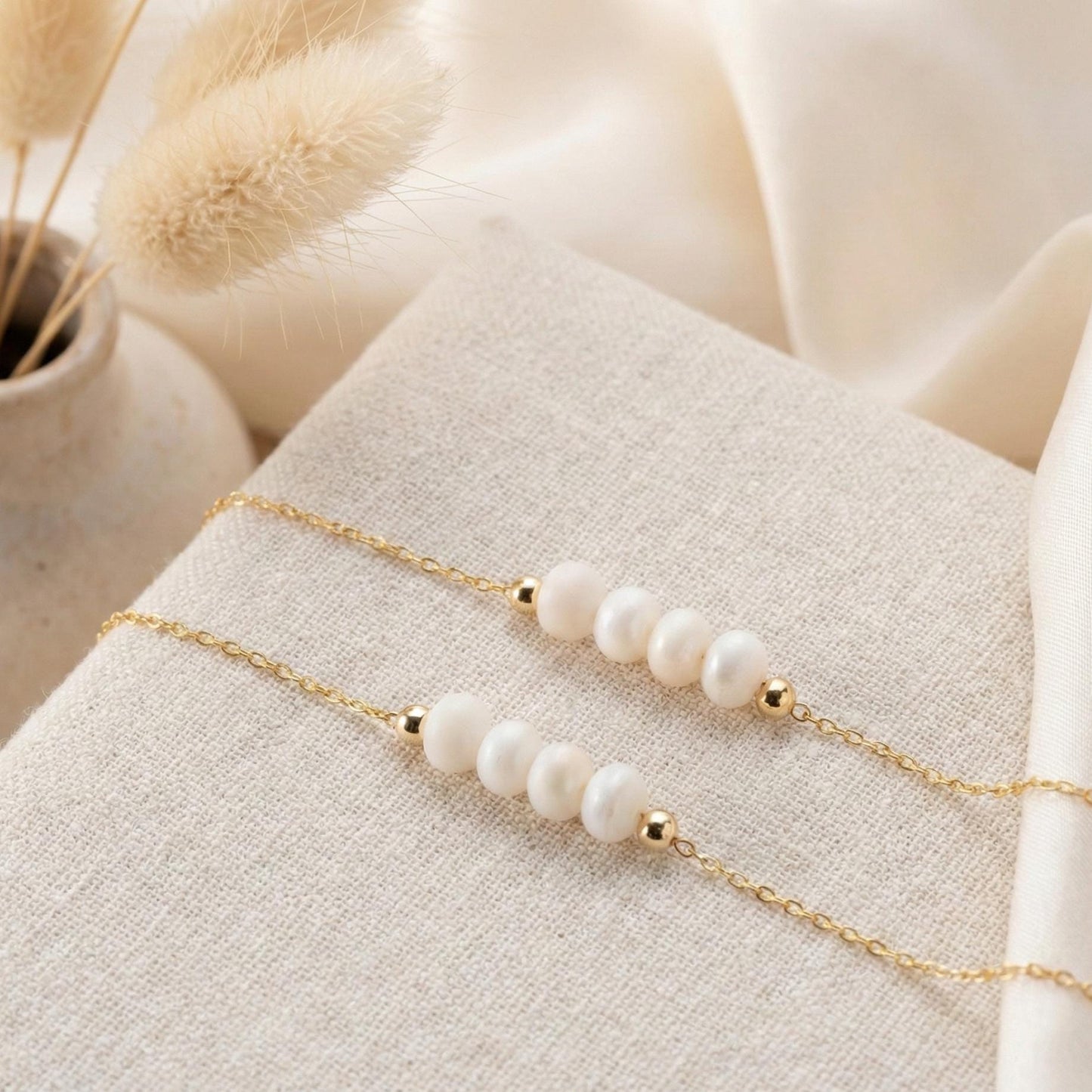 Dainty Pearl Necklace, 40th Birthday Gift for Women, Four Bead Choker, Mothers Day Jewelry, Minimalist Grandma Gift, Custom Mom of Four