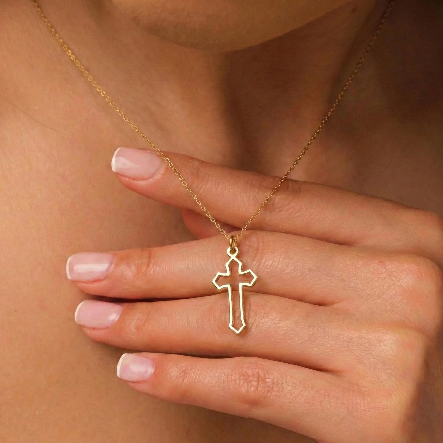 Gold Cross Necklace, Dainty Cross Pendant, 14K Gold Plated Jewelry, Minimalist Christian Gift, Religious Charm, Christmas Gift for Her