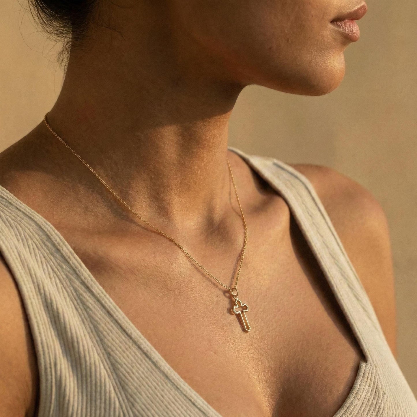 Gold Cross Necklace, Dainty Cross Pendant, 14K Gold Plated Jewelry, Minimalist Christian Gift, Religious Charm, Christmas Gift for Her