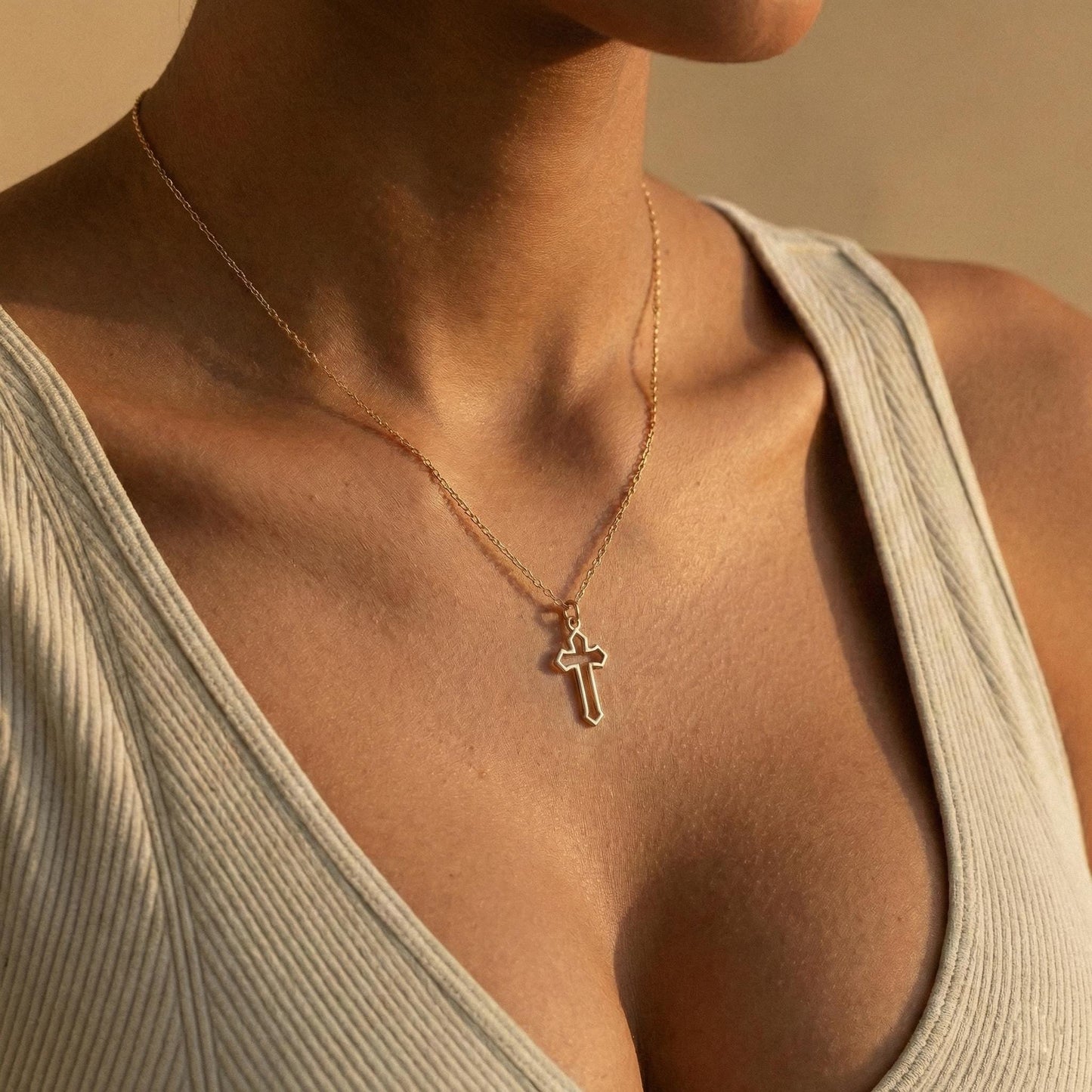 Gold Cross Necklace, Dainty Cross Pendant, 14K Gold Plated Jewelry, Minimalist Christian Gift, Religious Charm, Christmas Gift for Her