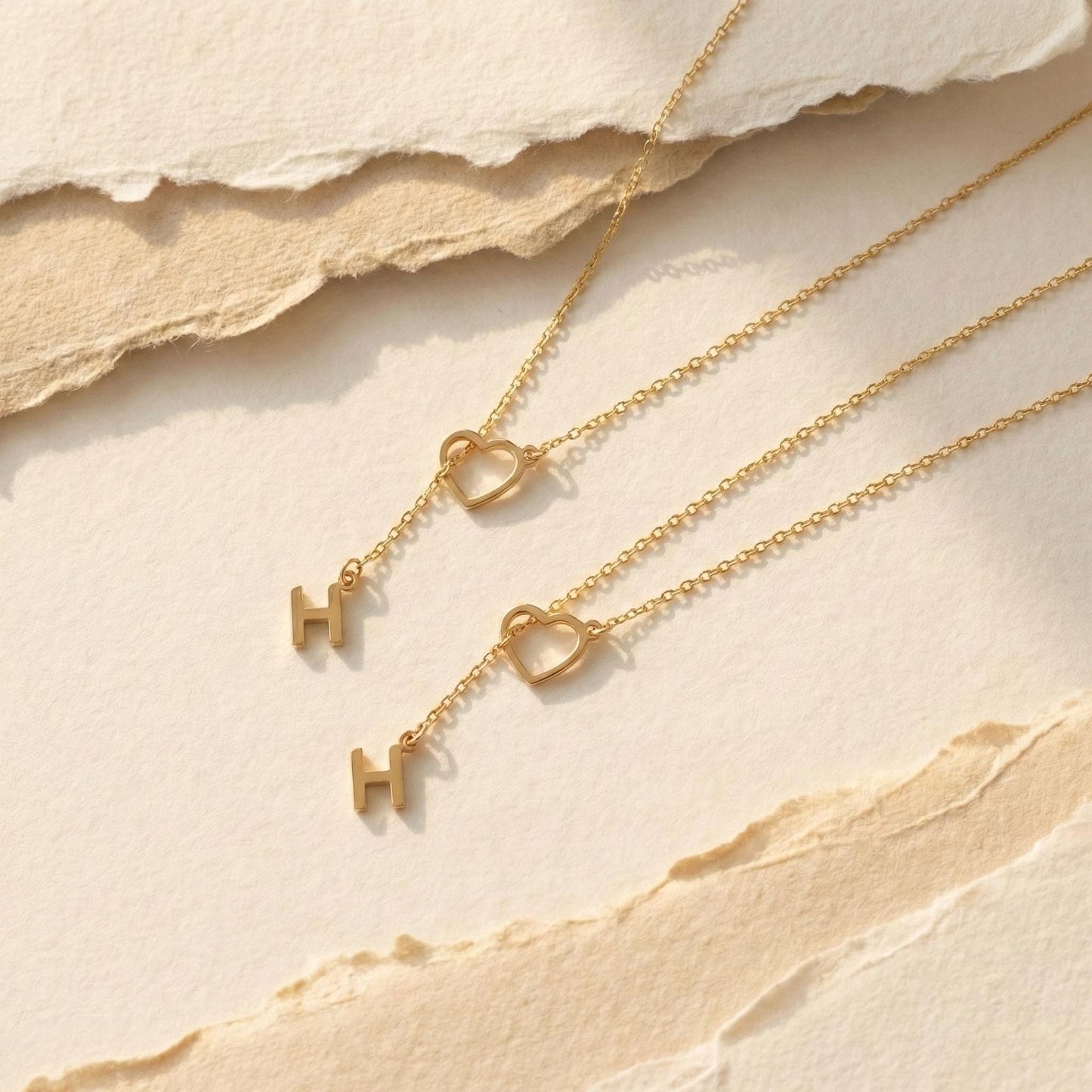 Custom Initial Necklace, Heart Lariat Necklace, Personalized Gift For Her, 14K Gold Letter, Valentines Day Jewelry, Dainty Y Necklace