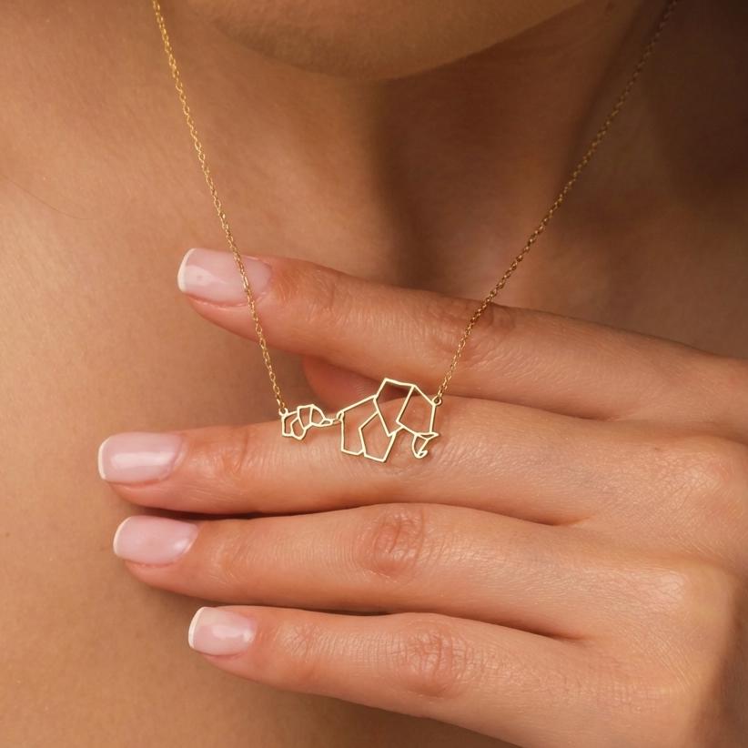 Elephant Necklace, Mother Baby Jewelry, 14K Gold Origami Pendant, New Mom Gift, Geometric Animal, Mothers Day Gift, Family Charm