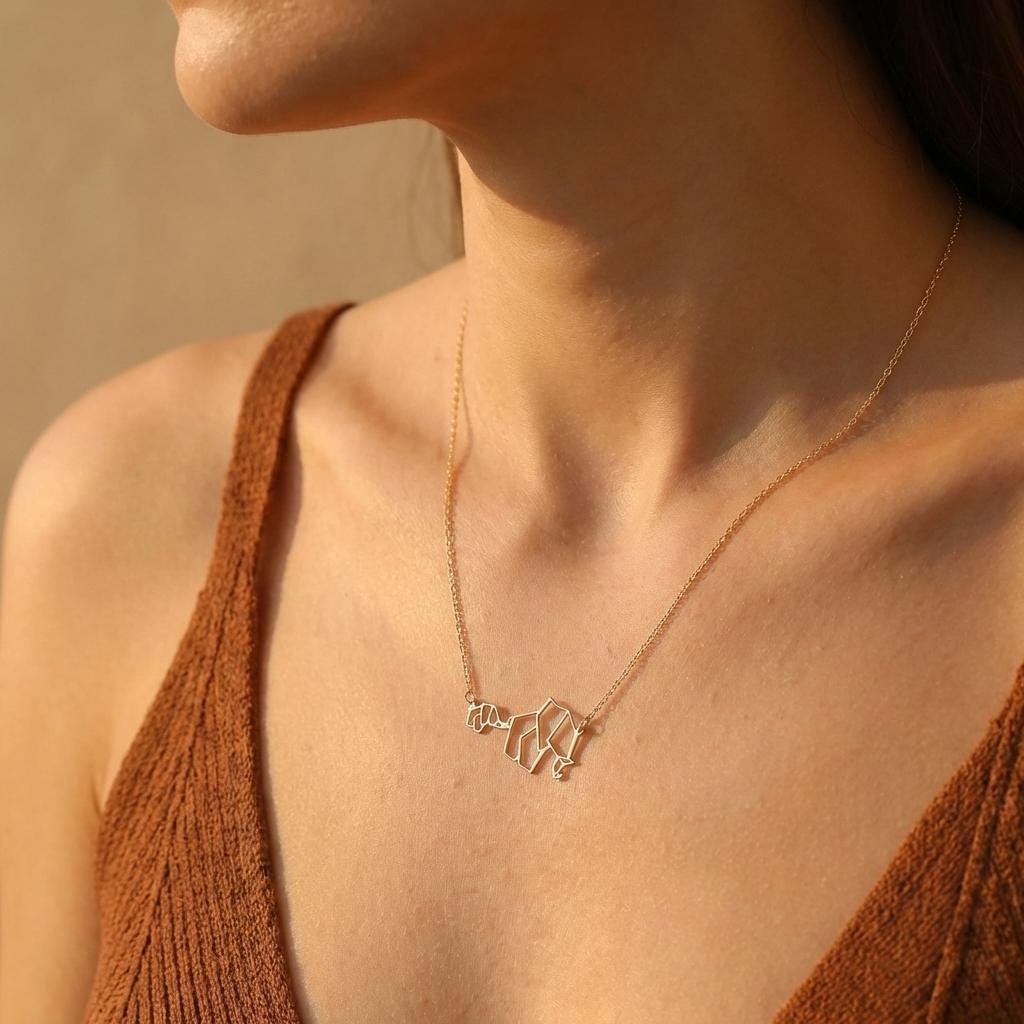Elephant Necklace, Mother Baby Jewelry, 14K Gold Origami Pendant, New Mom Gift, Geometric Animal, Mothers Day Gift, Family Charm