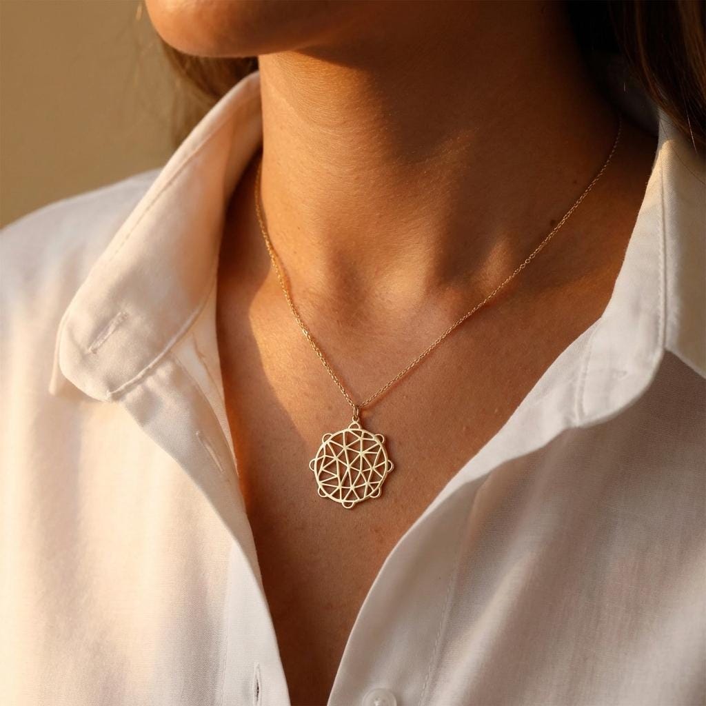 Geometric Necklace, Mandala Pendant, Sacred Geometry, Mothers Day Gift, 14K Gold Plated, Boho Jewelry, Spiritual Charm, Gift for Mom, Her
