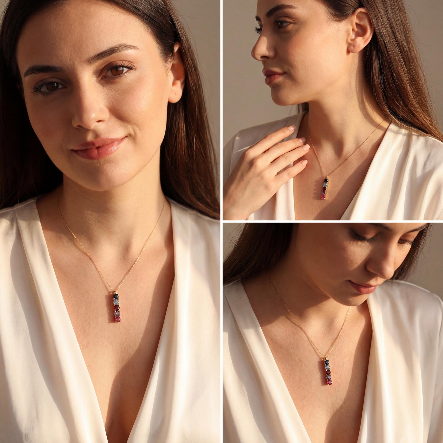 Family Birthstone Necklace, Custom Gemstone Bar, Personalized Mom Jewelry, Mothers Day Gift for Her, Dainty Grandma Necklace, Minimalist
