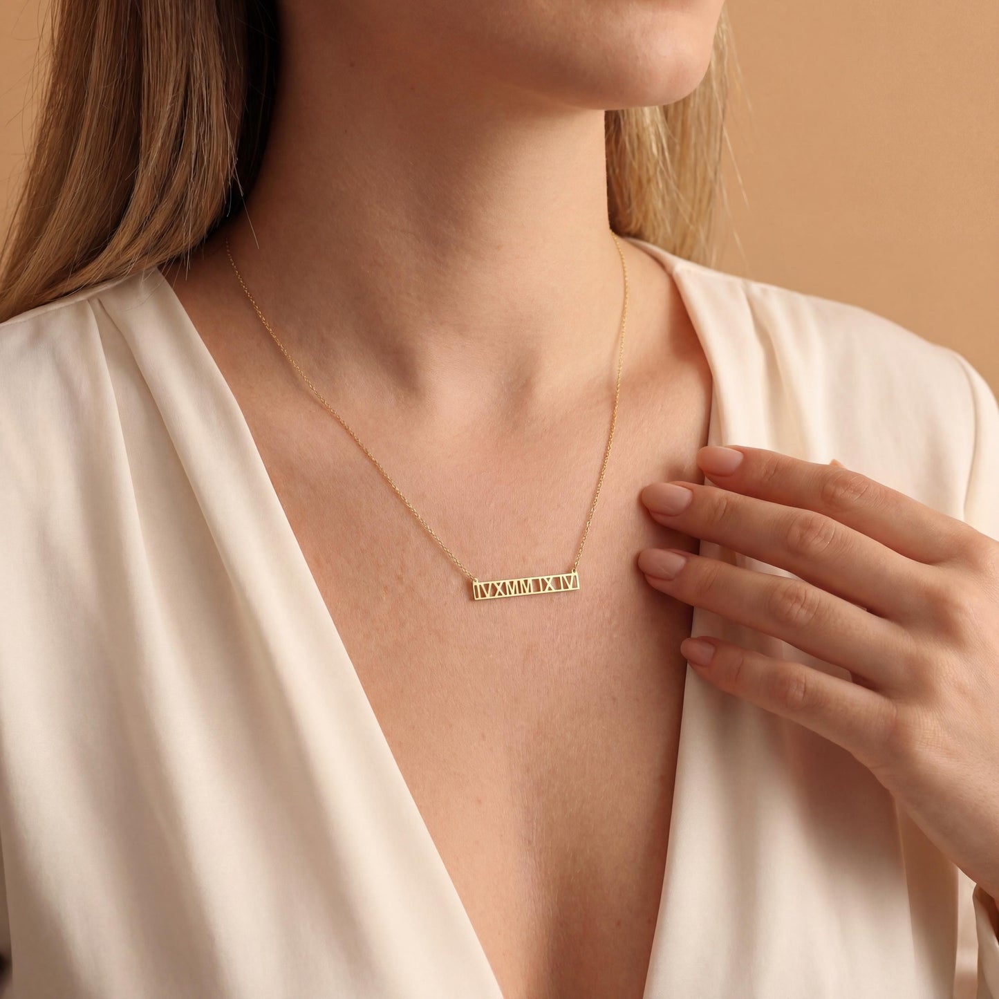 Roman Numeral Necklace, Custom Date Necklace, 14K Gold Mom Gift, Personalized Bar Jewelry, Special Date Pendant, Anniversary Gift for Her