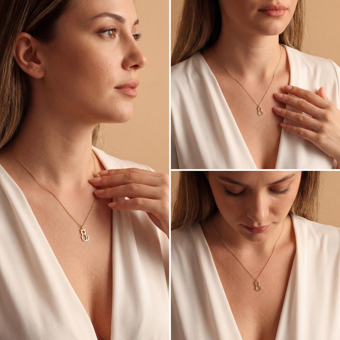 Gold Cat Necklace, Dainty Cat Pendant, 14K Gold Plated, Cat Mom Gift, Minimalist Animal Jewelry, Pet Memorial, Mothers Day Gift For Her