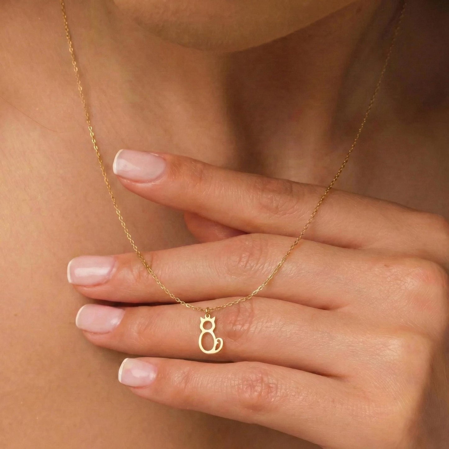 Gold Cat Necklace, Dainty Cat Pendant, 14K Gold Plated, Cat Mom Gift, Minimalist Animal Jewelry, Pet Memorial, Mothers Day Gift For Her