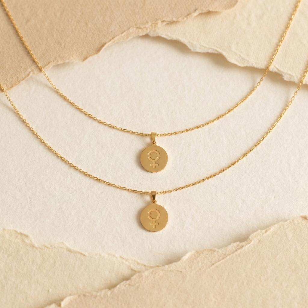 Female Symbol Necklace, Gold Venus Pendant, Feminist Jewelry, Dainty Coin Charm, Women Empowerment Gift, Mothers Day Gift for Her