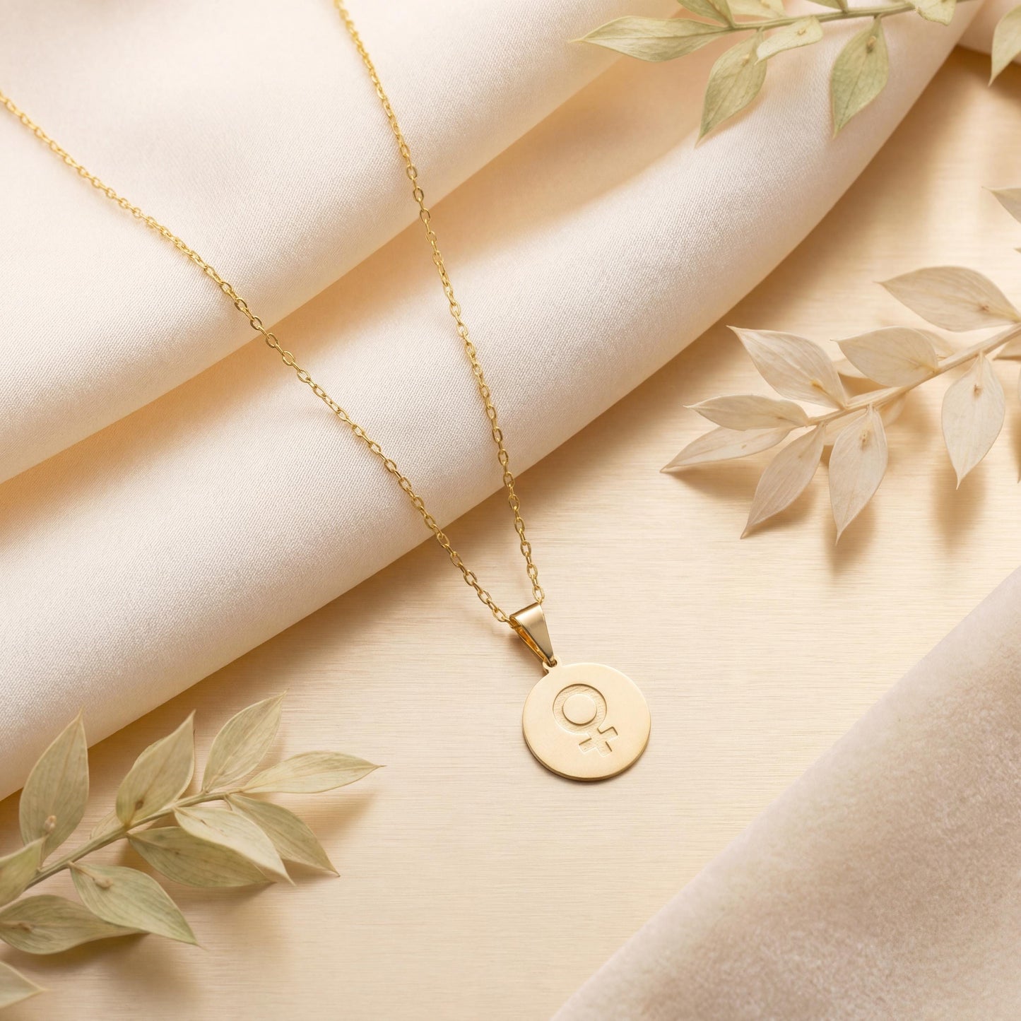 Female Symbol Necklace, Gold Venus Pendant, Feminist Jewelry, Dainty Coin Charm, Women Empowerment Gift, Mothers Day Gift for Her
