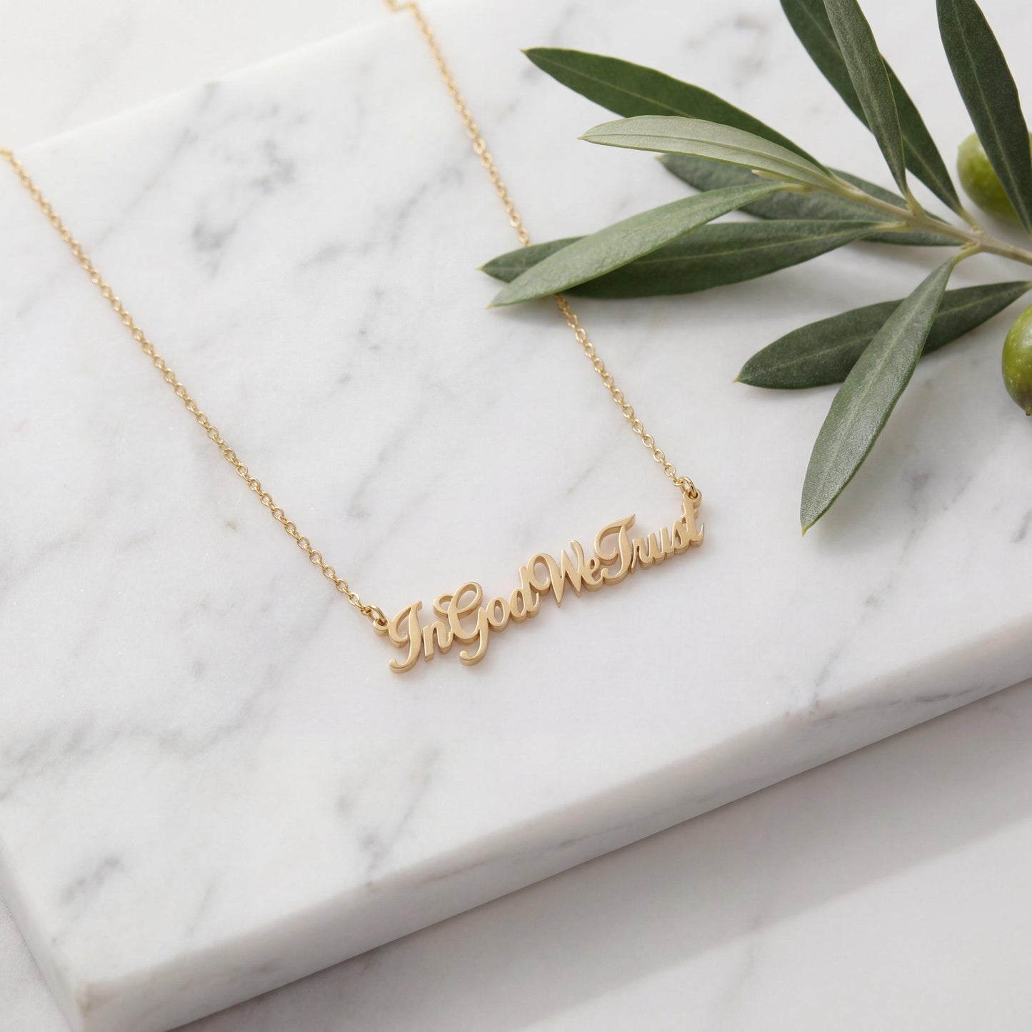 Custom Name Necklace, In God We Trust Pendant, Patriotic Jewelry, Independence Day Gift, Dainty Word Choker, Christian Faith Charm