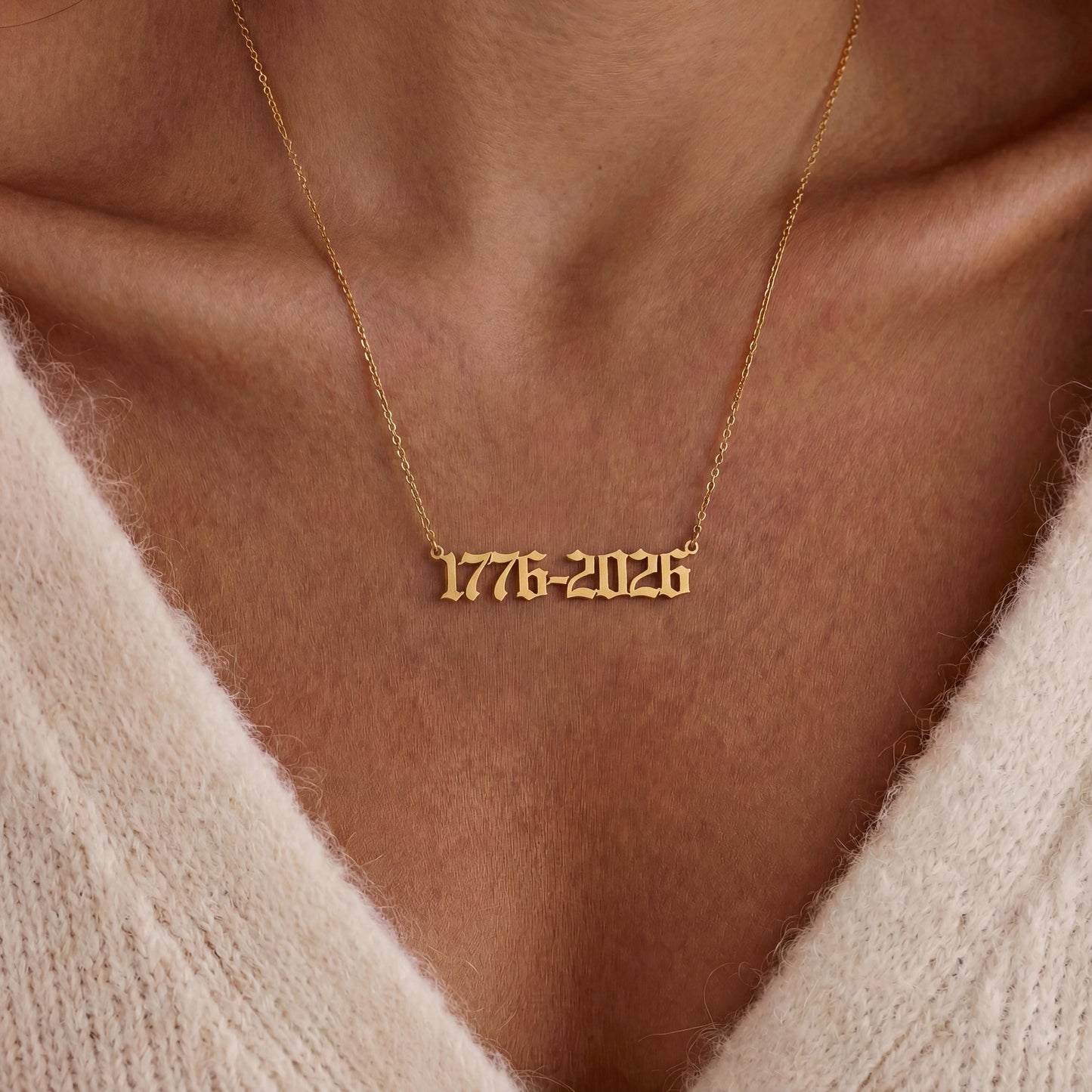 Custom Year Necklace, Semiquincentennial Pendant, America 250 Jewelry, Old English Number, 1776 2026 Choker, Independence Day Gift