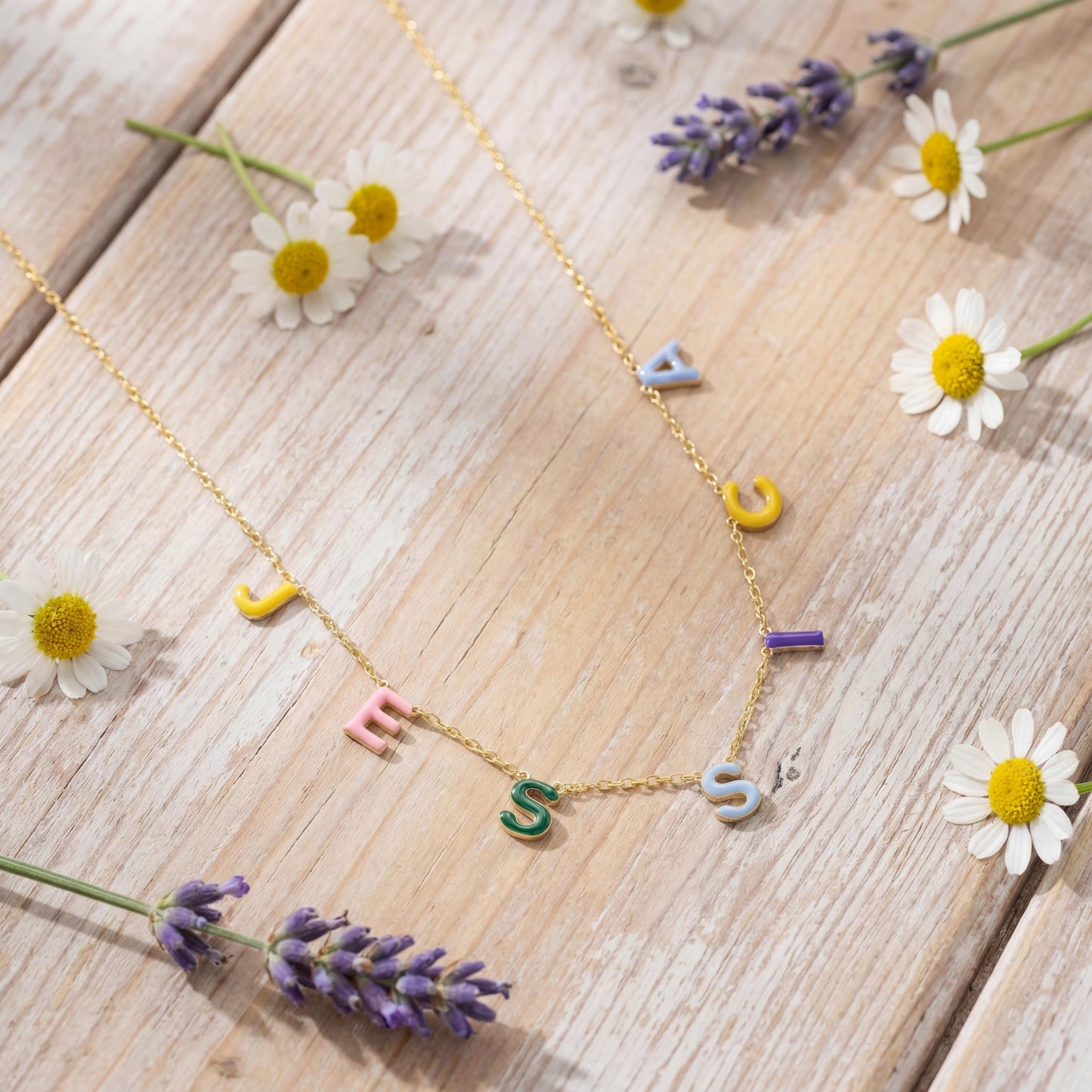 Custom Name Necklace, Enamel Letter Choker, Colorful Spaced Name, Personalized Mom Gift, Mothers Day Jewelry, Custom Word Necklace