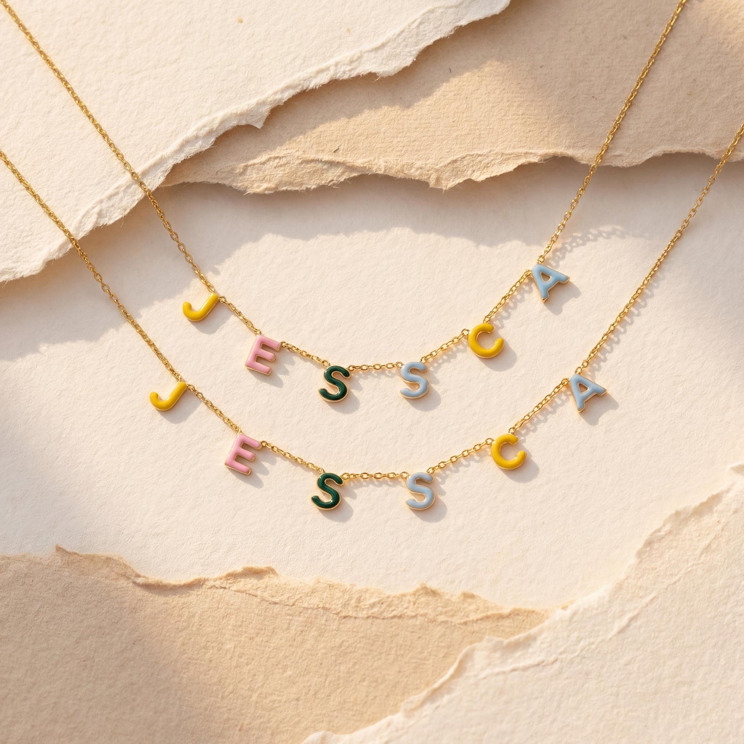 Custom Name Necklace, Enamel Letter Choker, Colorful Spaced Name, Personalized Mom Gift, Mothers Day Jewelry, Custom Word Necklace