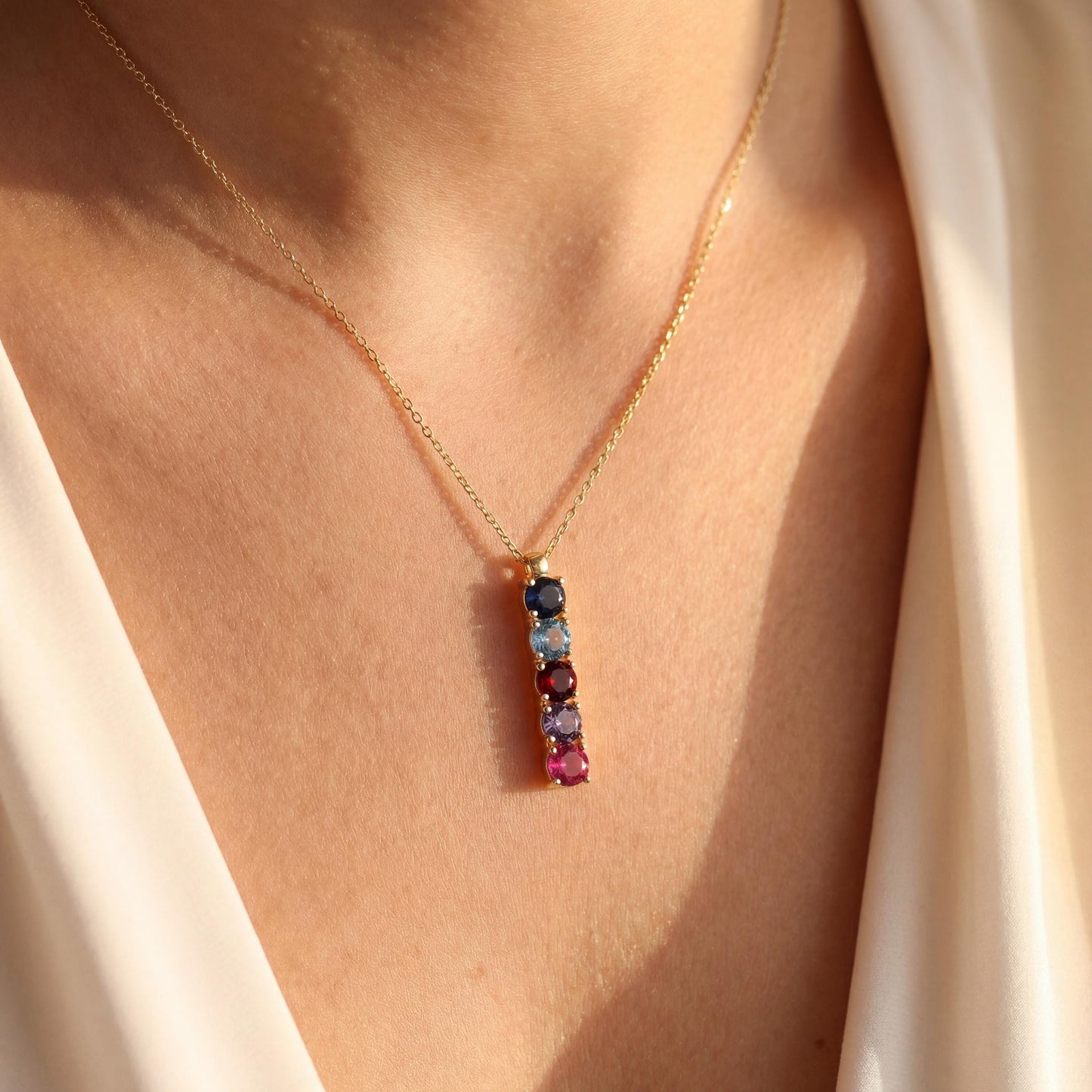 Family Birthstone Necklace, Custom Gemstone Bar, Personalized Mom Jewelry, Mothers Day Gift for Her, Dainty Grandma Necklace, Minimalist