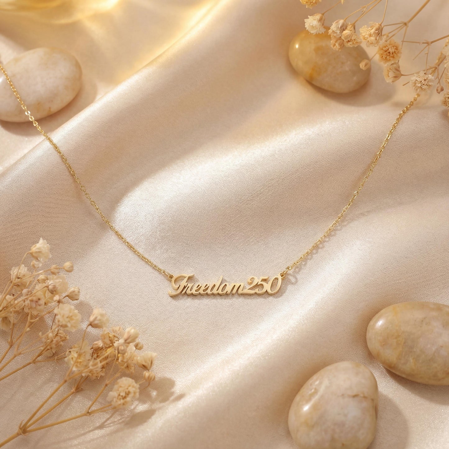 Freedom250 Necklace, America 250 Jewelry, Patriotic Pendant, July 4th Keepsake, USA Anniversary Gift, Dainty Name Chain